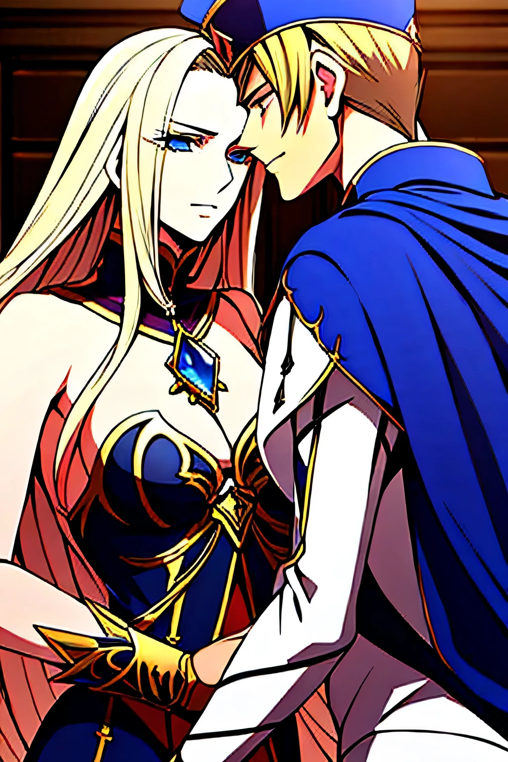 femme aux longs cheveux blonds ondulés et aux yeux bleus et un homme en costume, Sakimichan et Frank Franzzeta, délicat prince androgyne, Beau prince androgyne