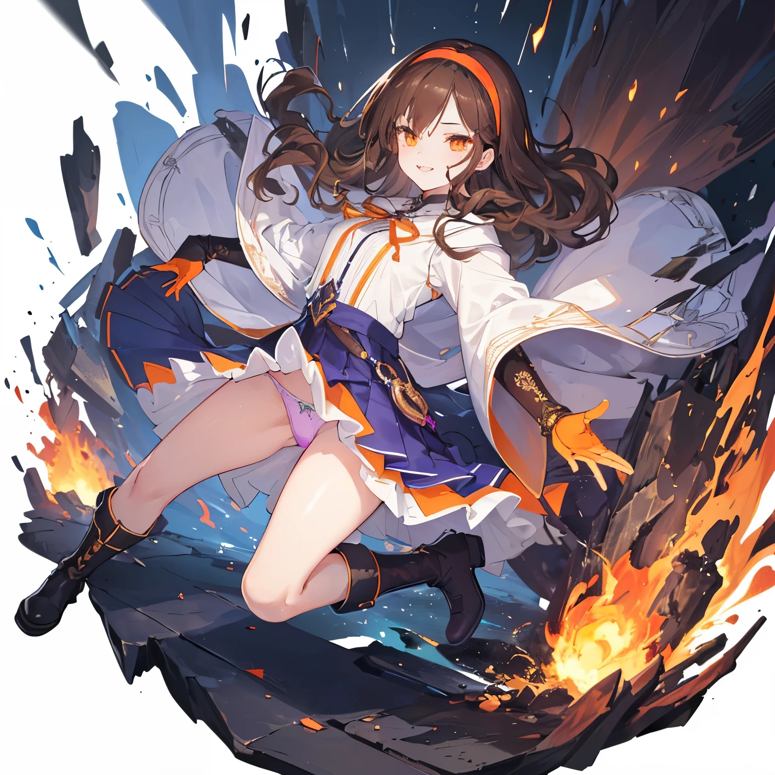 (((1girl))), ((best quality)), ((masterpiece)), ((ultra-detailed)), (illustration), (detailed light), (an extremely delicate and beautiful), (beautiful detailed eyes), (sunlight), ((extremely light)), ((extremely clothes)), (((hyper detail))),(((((front lighting))))),(((((front light))))),
((((quite adorable Warlock's robe with a pleated skirt and magical hairband))), (((Expert Warlock))), (((vely slender shape))),
,
(((wavy long hari))), ((((dark brown hair)))), (((long hair))),
(((deep orange eyes))),
((((whole body)))), aged 14 to 16, ((((())))), ((((very adorable young girl)))),
((condescending expression)), ((mischievous smile with sexual satisfaction)), (((extra adorable))), (((((extra slender shape))))),
(((((extremely beautiful detailed face))))),
(((dynamically and bravely attacking enemies by a spell of fire balls))), (((elegant magic boots))),
(Dutch angle), (((elegant magic gloves))), ((transparent magical underskirt)), (a little bit exposed adorable magical panties)