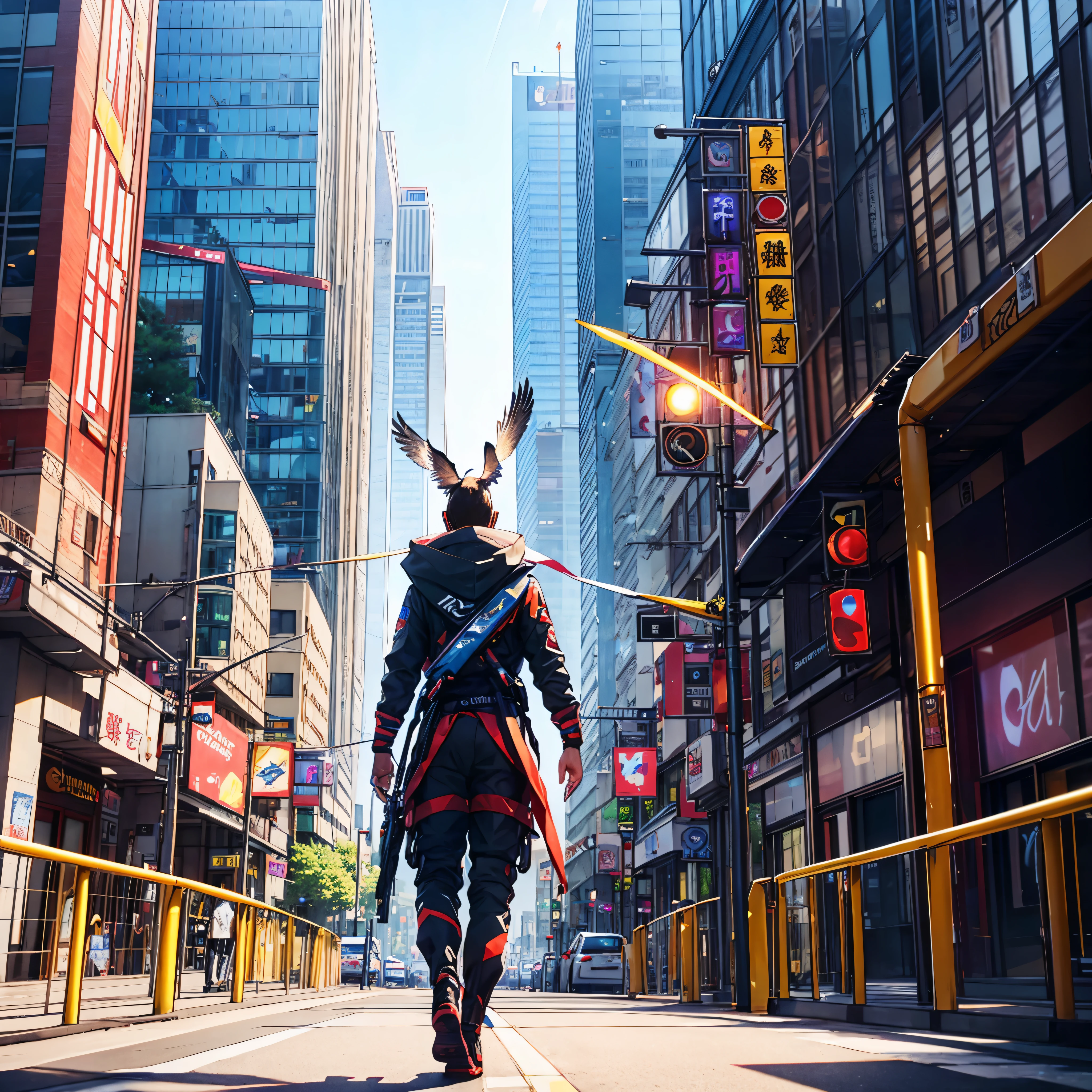 ultra High quality image, top view of a sparrow bird standing on a thin electric chrome wire at a huge height, on a busy street, and below a top view of a busy city landscape with buildings, skyscrapers, cars and people. Soft and magical lighting of a fresh morning, amazing sun, ultra high detail, max sharp focus perfect precision, perfect composition, depth of the Moshaim field, unrealengine5 ultra Cinamatic_sunlight ultra_high-definition River deep path equirectangular boat ultra_high-resolution waves meticulously intricate analogique ultra_Pro-photo-realistic ultra_high-quality ultra_high-details optimal accurate cgi vfx sfx reflex 3dcg max radiant vivid color-coded extreme improved Octane_rendered UHD XT3 DSLR HDR romm rgb pbr 3dcg fxaa blay fkaa txaa rtx ssao enhanced ultra_sharpness Will-o'-the-wisp symmetrical dazzling monarch flowering butterfly floraison reflection Sunlight luminescence volumetric lightning contrast global illumination saturate incandescent Crystalline Sundrop varied multi etc. --v 6 --s 1000 --c 20 --q 20 --chaos 100