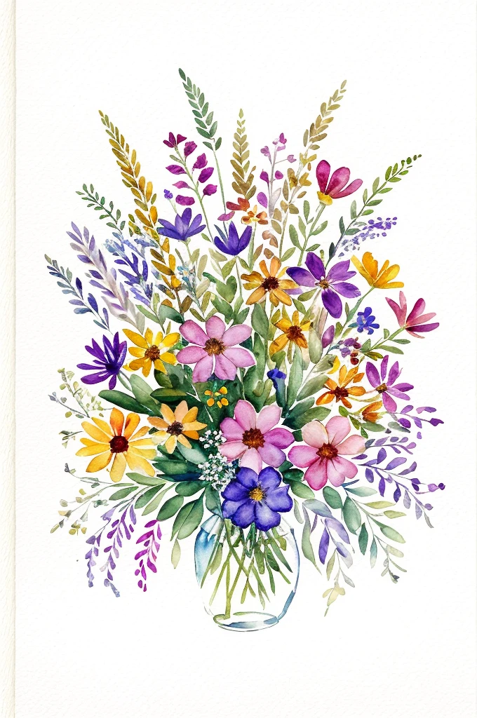 Wild Flowers Art Floral Farmhouse Art, Watercolor Botanical