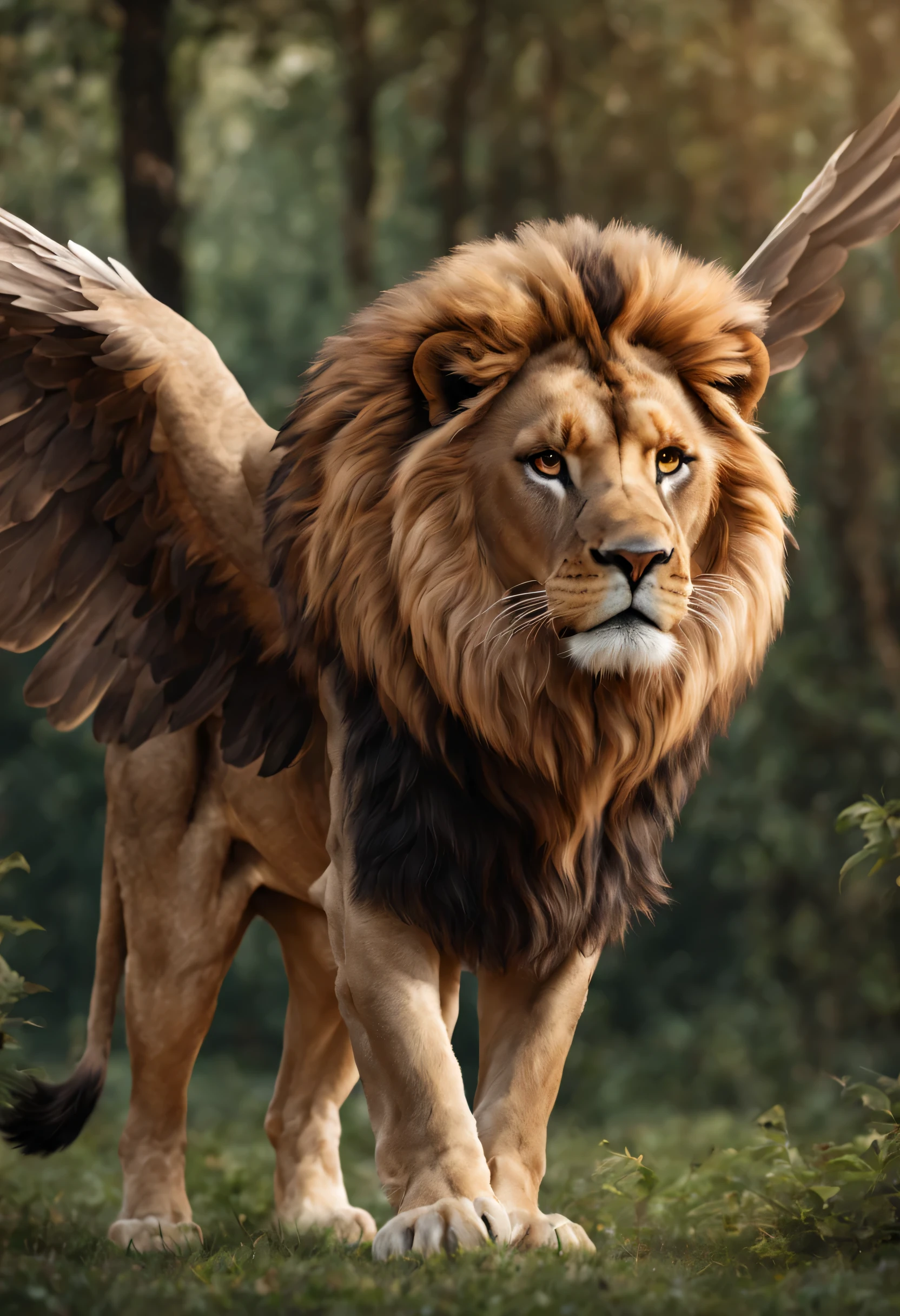 realistic lion with big wings