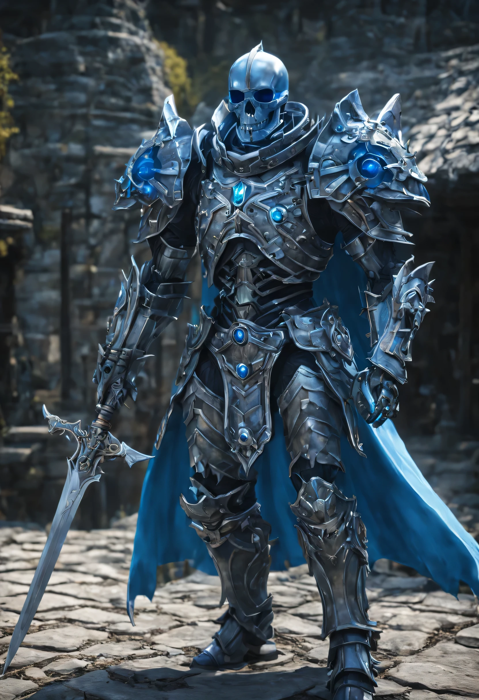 (8k, ARTISTIC photography, best quality, masterpiece: 1.2) ((best quality)), Nijistyle, medium shot,a heavily armored skeleton person, It is difficult to see his body underneath the heavy plate armor. He is carrying an intimidating greatsword, walking out of a blue portal into isekai fantasy society, the art and science of designing built environments, serves as a powerful predictor of health within isekai society. Its influence extends beyond aesthetics and functionality, surrounded by village, shaping various aspects of our lives, planets visible in the atmosphere, including economic stability, dragons flying around, define this idea with imagery. do not show text. create an appealing image typical of those shown on the front page of a world renowned magazine., each with unique architecture and culture, beauty light, Glitchart, 64K, high detail
