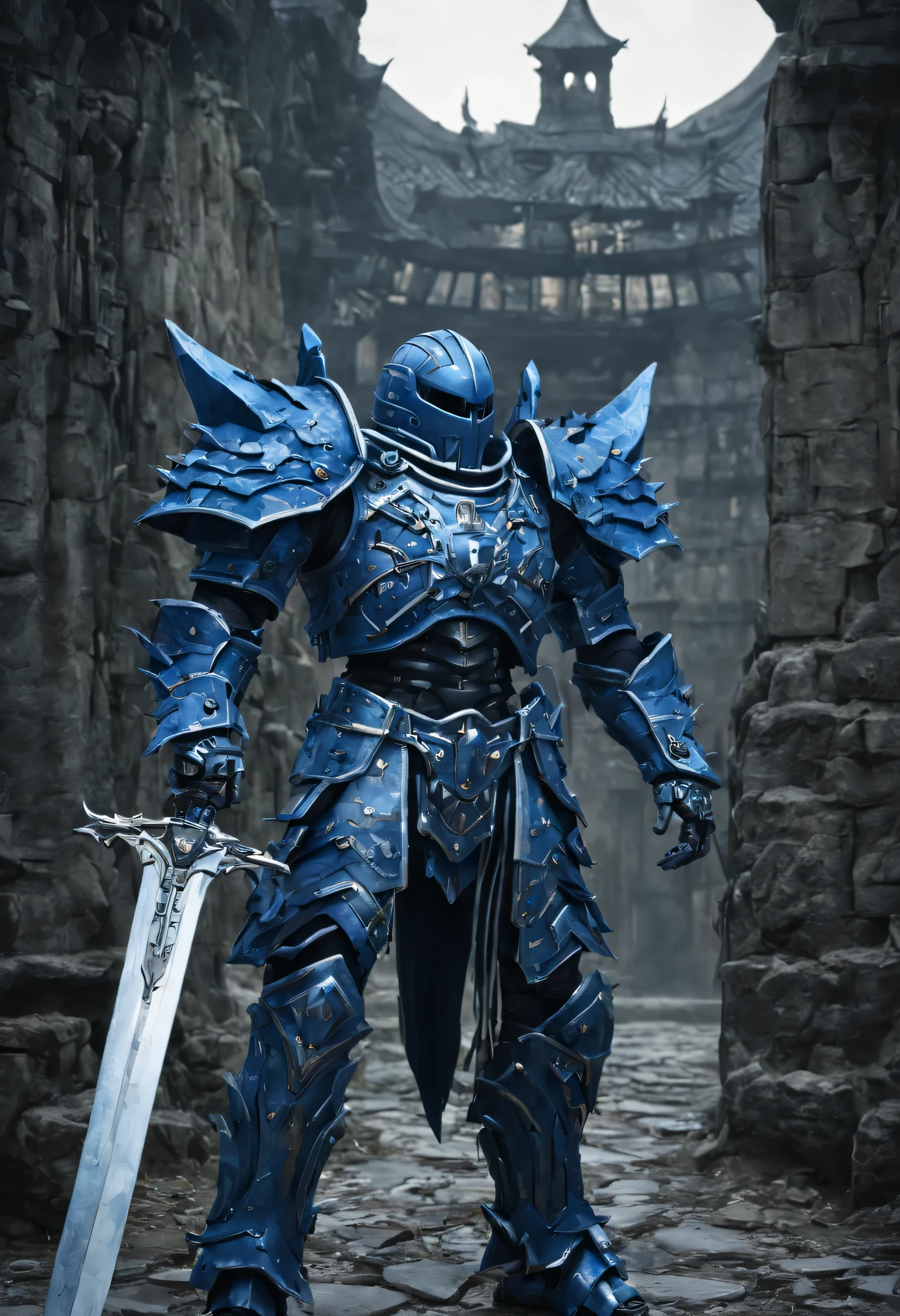 (8k, ARTISTIC photography, best quality, masterpiece: 1.2) ((best quality)), Nijistyle, medium shot,a heavily armored skeleton person, It is difficult to see his body underneath the heavy plate armor. He is carrying an intimidating greatsword, walking out of a blue portal into isekai fantasy society, the art and science of designing built environments, serves as a powerful predictor of health within isekai society. Its influence extends beyond aesthetics and functionality, surrounded by village, shaping various aspects of our lives, planets visible in the atmosphere, including economic stability, dragons flying around, define this idea with imagery. do not show text. create an appealing image typical of those shown on the front page of a world renowned magazine., each with unique architecture and culture, beauty light, Glitchart, 64K, high detail