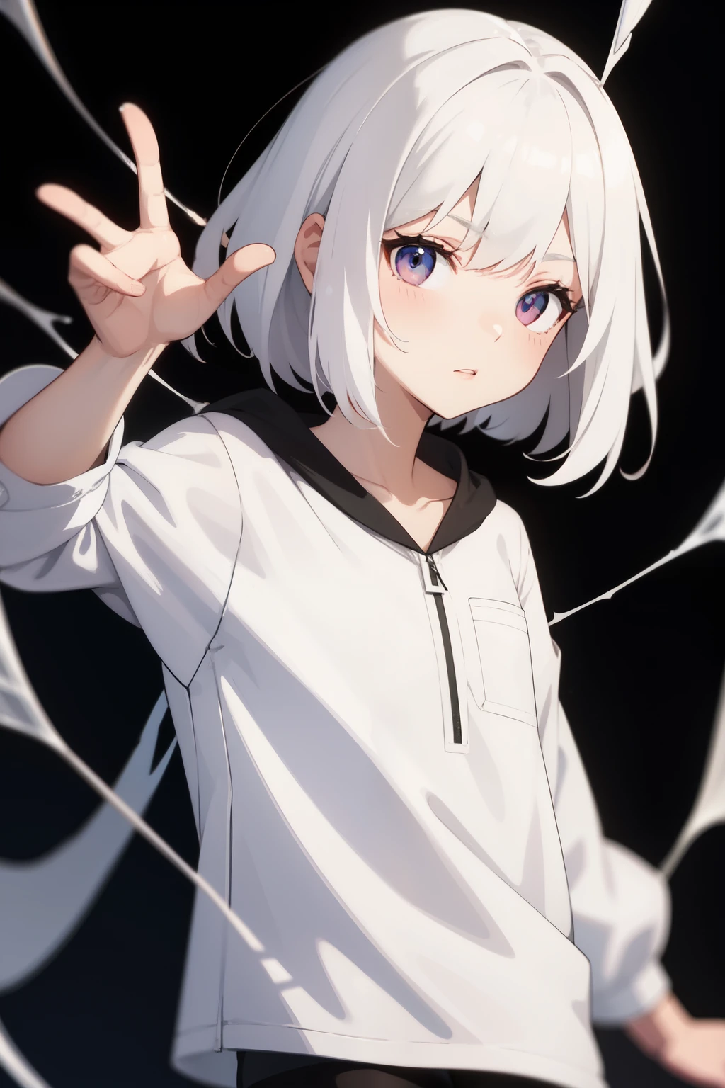 white hair spider girl on black background, con ropa interior roja
