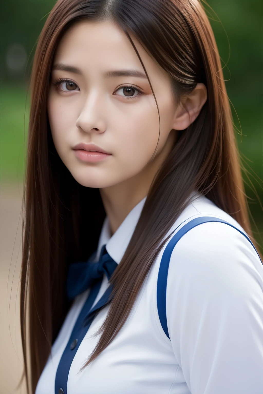 (8k、RAW Photography、top-quality、Masterpiece:1.2)、ultra-detailliert、超A high resolution、High-detail RAW color photos、professional photograpy、finely detail、Very detailed beautiful woman、extra detailed face、extremely detailed eye、highlydetailed skin、extremely detailed fingers、highly detailed nose、highly detail mouth、perfect anatomia、adult lady、 1girl in、Desportivo、uniformss、huge tit、Looking at the camera