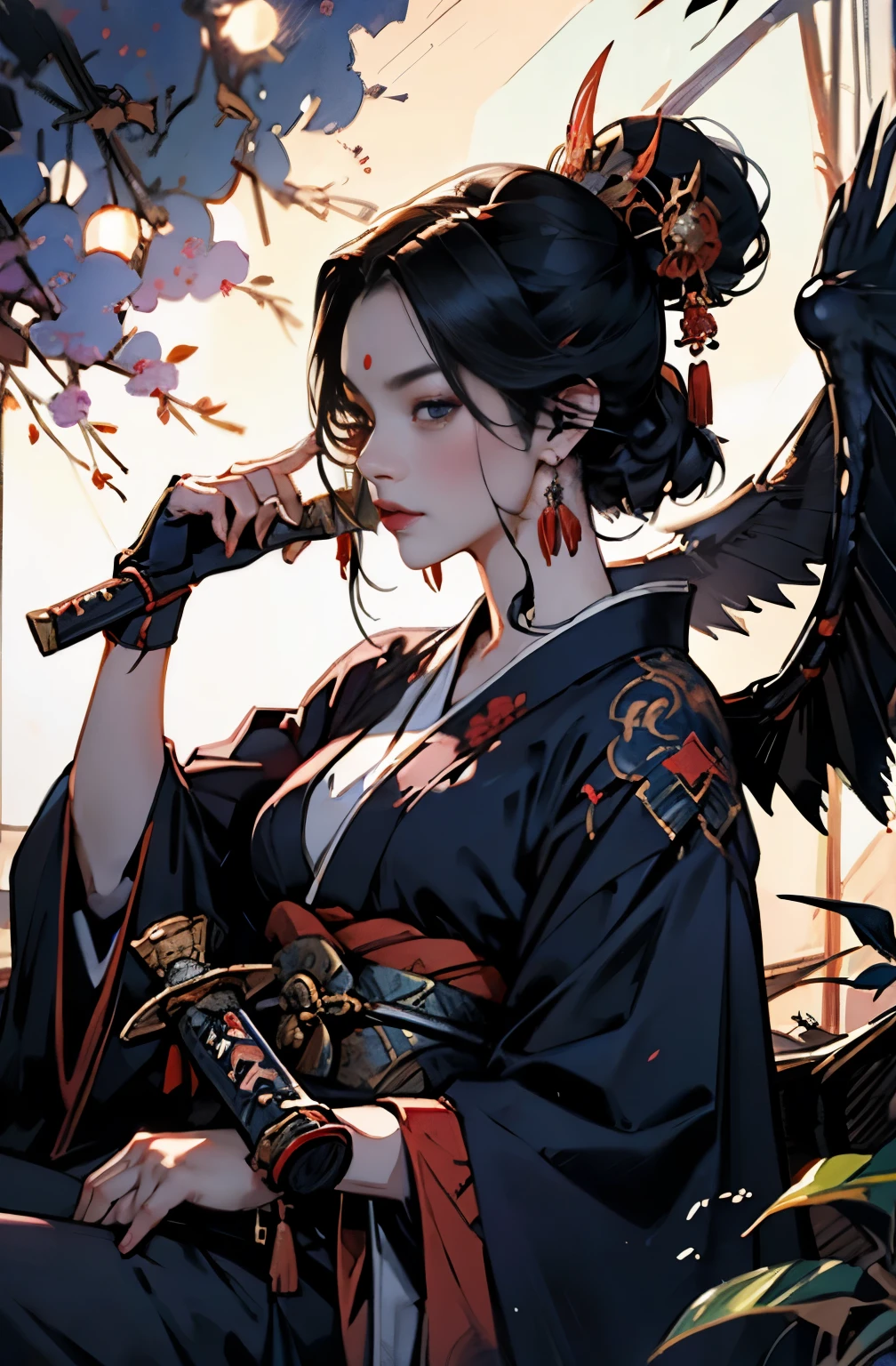 beautiful demon painting, Japanese swordを持った鬼の女, Japanese swordを振りかぶる鬼の女, Youki, queen of the red light district, fairy queen, Glossy appearance, strong female samurai, Japanese sword, Japanese sword, 抜身のJapanese sword, 長いJapanese sword, Japanese sword, Japanese sword, A skilled swordsman, female bodyguard, demon samurai, 2book corner, mouth with fangs, Eyes without pupils, gambling, Kumatori, Hyakka Ryōran, Flower of Shura, Looks like he's in his late 20s, beautiful black haired demon, sharp beauty, Beautiful red kimono, Dr. Moonlight, Oiran, highest ranking woman, Ghost Girl, Female Yakuza, Doji Ibaraki, Shuten Douji, Inspired by Chen Yifei, Inspired by Francesco Hayez, Inspired by Hendrik Terbruggen, Jean=Works that influenced Auguste Dominique Ingres, Inspired by Liu Jun, Jean=Works that influenced Auguste Dominique Ingres, highest quality, perfect angle, perfect composition, The perfect subject, best shot, official art, cinematic light, figurative art, Beautiful and expressive paintings, Beautiful artwork illustration, wonderful, cool beauty, clear, Mysterious, highest quality, official art, perfect composition, perfect angle, best shot, women only, sharp outline, pretty much beautiful face, The demon lurking in the darkness of Kyoto, Lord of Chimi-Mourou, A ruthless demon woman, demon queen, Female Yakuza, full body tattoo, wide, Rashomon, SakuraFubuki, Please refrain from, I'll let you die, raid, Unrivaled strength, A woman walking the path of resentment