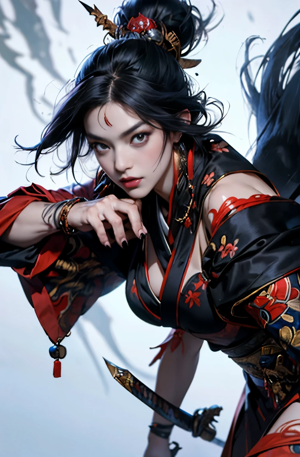 sepia color, beautiful demon painting, Japanese swordを持った鬼の女, Japanese swordを振りかぶる鬼の女, Youki, queen of the red light district, fairy queen, Glossy appearance, strong female samurai, Japanese sword, Japanese sword, 抜身のJapanese sword, 長いJapanese sword, Japanese sword, Japanese sword, A skilled swordsman, female bodyguard, demon samurai, ２book corner, mouth with fangs, Eyes without pupils, gambling, Kumatori, Hyakka Ryōran, Flower of Shura, Looks like he&#39;s in his late 20s, beautiful black haired demon, sharp beauty, Beautiful red kimono, Dr. Moonlight, Oiran, highest ranking woman, Ghost Girl, Female Yakuza, Doji Ibaraki, Shuten Douji, Inspired by Chen Yifei, Inspired by Francesco Hayez, Inspired by Hendrik Terbruggen, Jean＝Works that influenced Auguste Dominique Ingres, Inspired by Liu Jun, Jean＝Works that influenced Auguste Dominique Ingres, highest quality, perfect angle, perfect composition, The perfect subject, best shot, official art, cinematic light, figurative art, Beautiful and expressive paintings, Beautiful artwork illustration, wonderful, cool beauty, clear, Mysterious, highest quality, official art, perfect composition, perfect angle, best shot, women only, sharp outline, pretty much beautiful face, The demon lurking in the darkness of Kyoto, Lord of Chimi-Mourou, A ruthless demon woman, demon queen, Female Yakuza, full body tattoo, wide, Rashomon, SakuraFubuki, Please refrain from, I&#39;ll let you die, raid, Unrivaled strength