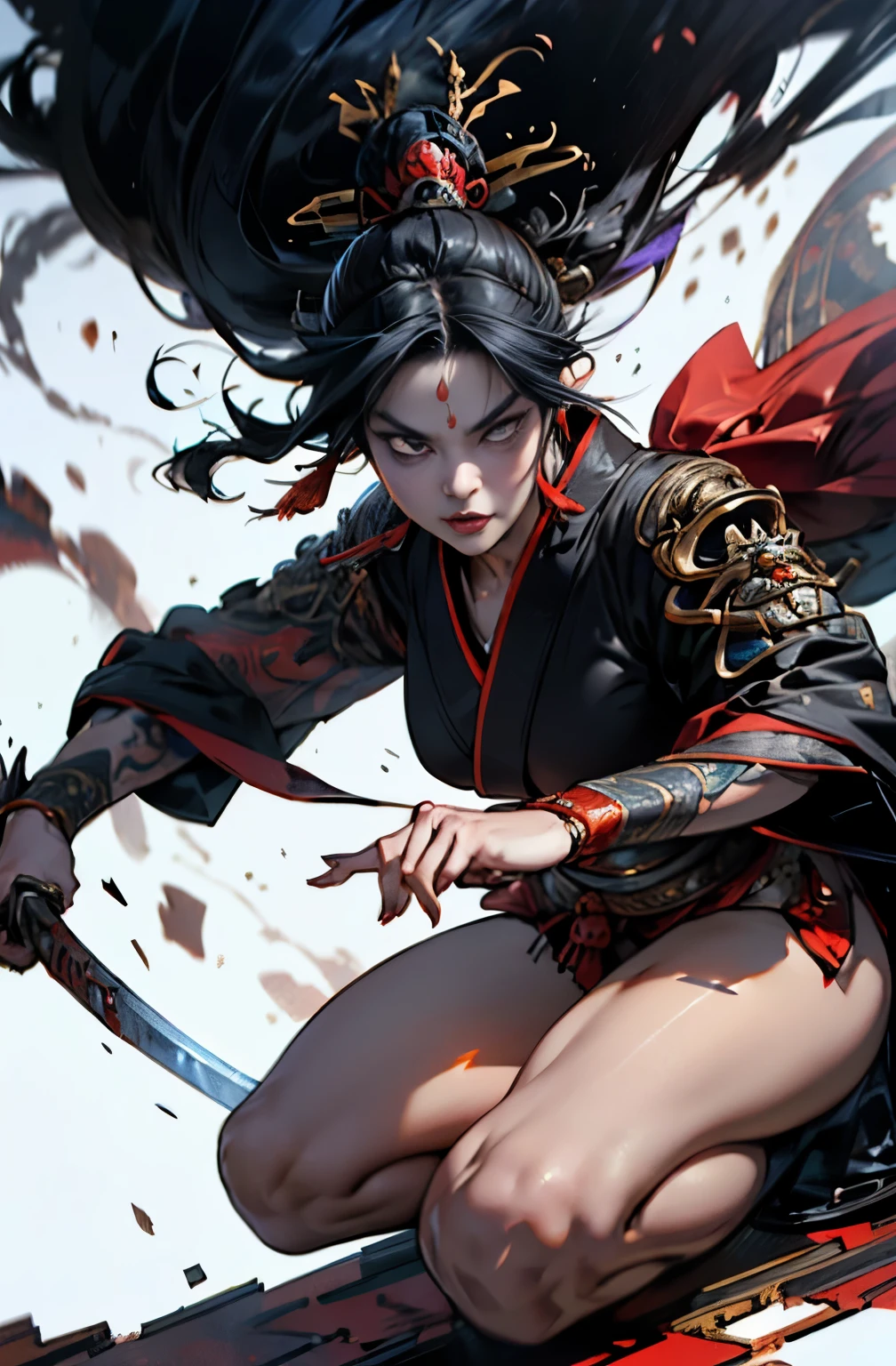 beautiful demon painting, Japanese swordを持った鬼の女, Japanese swordを振りかぶる鬼の女, strong female samurai, Japanese sword, Japanese sword, 抜身のJapanese sword, 長いJapanese sword, Japanese sword, Japanese sword, A skilled swordsman, female bodyguard, demon samurai, ２book corner, mouth with fangs, Eyes without pupils, gambling, Kumatori, Hyakka Ryōran, Flower of Shura, Looks like he&#39;s in his late 20s, beautiful black haired demon, sharp beauty, Beautiful red kimono, Dr. Moonlight, Oiran, highest ranking woman, Ghost Girl, Female Yakuza, Doji Ibaraki, Shuten Douji, Inspired by Chen Yifei, Inspired by Francesco Hayez, Inspired by Hendrik Terbruggen, Jean＝Works that influenced Auguste Dominique Ingres, Inspired by Liu Jun, Jean＝Works that influenced Auguste Dominique Ingres, highest quality, perfect angle, perfect composition, The perfect subject, best shot, official art, cinematic light, figurative art, Beautiful and expressive paintings, Beautiful artwork illustration, wonderful, cool beauty, clear, Mysterious, highest quality, official art, perfect composition, perfect angle, best shot, women only, sharp outline, pretty much beautiful face, The demon lurking in the darkness of Kyoto, Lord of Chimi-Mourou, A ruthless demon woman, demon queen, Female Yakuza, full body tattoo, wide, Rashomon, SakuraFubuki, Please refrain from, I&#39;ll let you die, raid