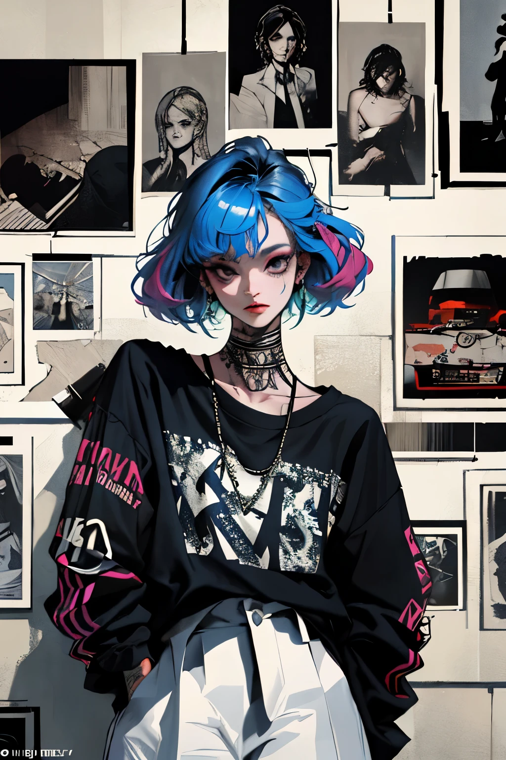(masterpiece: 1.2, best quality), (real picture, intricate details), (1lady, solo, upper body, big tits) Clothing: sharp, stylish, cool, fashionable, non-standard, avant-garde, experimental Appearance: shaved head or bold hair color, spectacular makeup, unconventional fashion choices, tattoos on the arms Behavior: rebellious, non-conformist, provocative Venue: Urban Art District, Underground Music Scene Hobbies: attending punk shows, creating art in mixed media, experimenting with different subcultures Values: individuality, authenticity, creative expression Sources of inspiration: punk rock, counterculture icons, avant-garde art movements Character traits: bold, daring, non-standard.