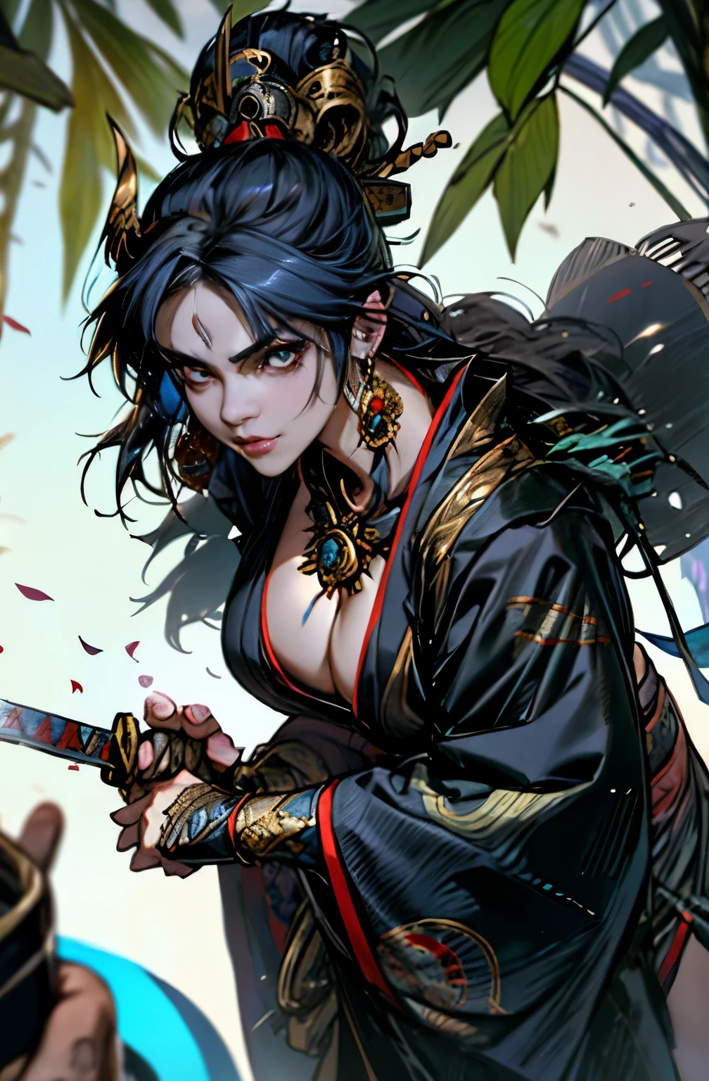 beautiful demon painting, demon woman with a sword, demon woman with a sword, strong female samurai, 2book corner, mouth with fangs, Eyes without pupils, gambling, Kumatori, Hyakka Ryōran, Flower of Shura, Looks like he's in his late 20s, beautiful black haired demon, sharp beauty, Beautiful red kimono, Dr. Moonlight, Oiran, highest ranking woman, Ghost Girl, Female Yakuza, Doji Ibaraki, Shuten Douji, Inspired by Chen Yifei, Inspired by Francesco Hayez, Inspired by Hendrik Terbruggen, Jean=Works that influenced Auguste Dominique Ingres, Inspired by Liu Jun, Jean=Works that influenced Auguste Dominique Ingres, highest quality, perfect angle, perfect composition, The perfect subject, best shot, official art, cinematic light, figurative art, Beautiful and expressive paintings, Beautiful artwork illustration, wonderful, cool beauty, clear, Mysterious, highest quality, official art, perfect composition, perfect angle, best shot, women only, sharp outline, pretty much beautiful face, The demon lurking in the darkness of Kyoto, Lord of Chimi-Mourou, A ruthless demon woman, demon queen, Female Yakuza, full body tattoo, wide, Rashomon, SakuraFubuki, Please refrain from, I'll let you die, raid, woman's asura, spirits, Hero, divine power, demon of strength, demon's strength, inhuman power, Unrivaled strength