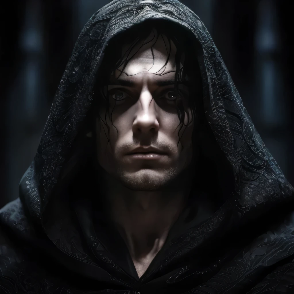 Malachias is a man with an imposing and sinister figure, with characteristics that inspire fear and repulsion. Seus olhos, Deep pits of darkness, brilham com uma intensidade perturbadora, refletindo uma alma mergulhada nas artes mais sombrias da magia. Her midnight black hair falls in tousled curls over her pale face.., highlighting the sharp contours of your cheekbones.
Your skin is translucent and cold to the touch, giving the impression that darkness flows through it. Uma cicatriz sinistra adorna seu rosto, um lembrete de batalhas ocultas e rituais sombrios. Malachias veste um manto negro e fluido que parece absorver a luz ao seu redor, criando uma aura de sombras que o envolve.