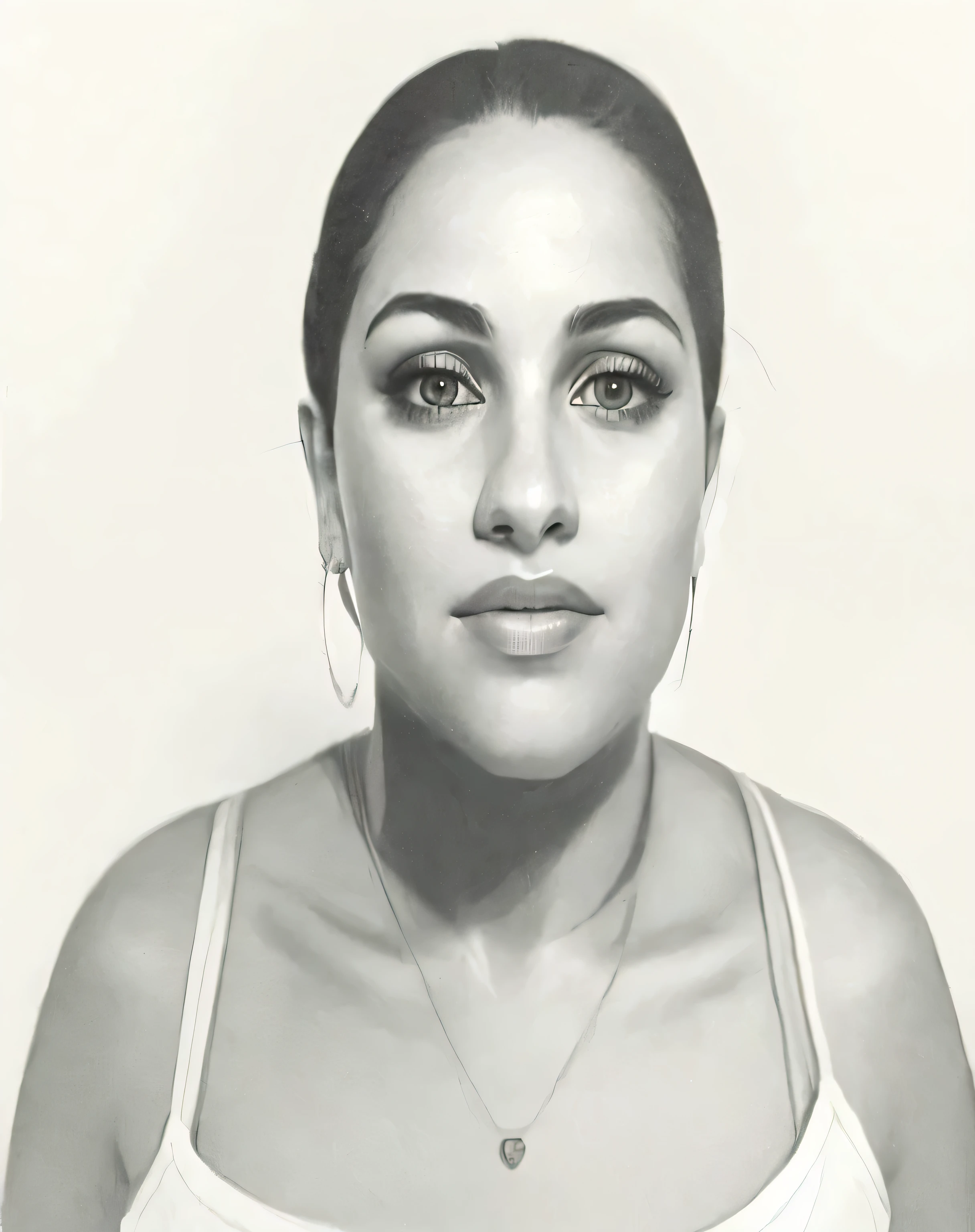 There is a woman with a necklace around her neck posing for a photo, mulher extremamente detalhada, Karla Ortiz, Rosto extremamente realistas, retrato de rosto detalhado realista, retrato extremamente detalhado, retrato de beleza detalhado, retrato feminino realista, Rosto extremamente realista, hyperretrato realista, retrato hiperdetalhado, ultra retrato realista, retrato realista, retrato de ultra realista, hyper retrato realista, photo retrato realista
