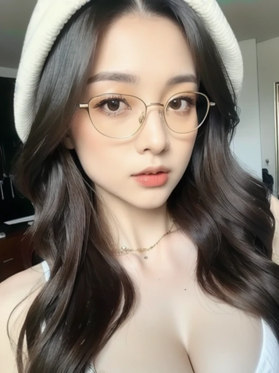(realistic、masterpiece、Best Quality、8K、highres、high resolution:1.3)、1 girl、Big breasts、white bikini、looking at viewers、super fine face and eyes、long hair、 exposed cleavage、upper body、