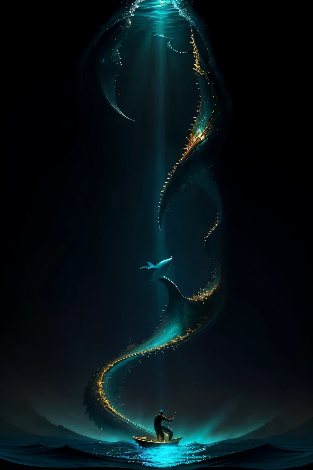 ((Masterpiece)), ((Realistic style)), 8K resolution, Ultra-detailed, Highly textured, A thrilling scene of a man boldly riding on the back of a massive shark. The man's muscular body is tanned and toned, with beads of sweat dripping from his forehead as he holds onto the shark's dorsal fin. The shark's body is demonstrated with intricate details, showing every scale and fin line. The water around them shimmers in the sunlight, creating a stunning contrast between the man's golden skin and the cool blue water. The ocean below is vast and endless, with waves crashing against the shore in the distance. The