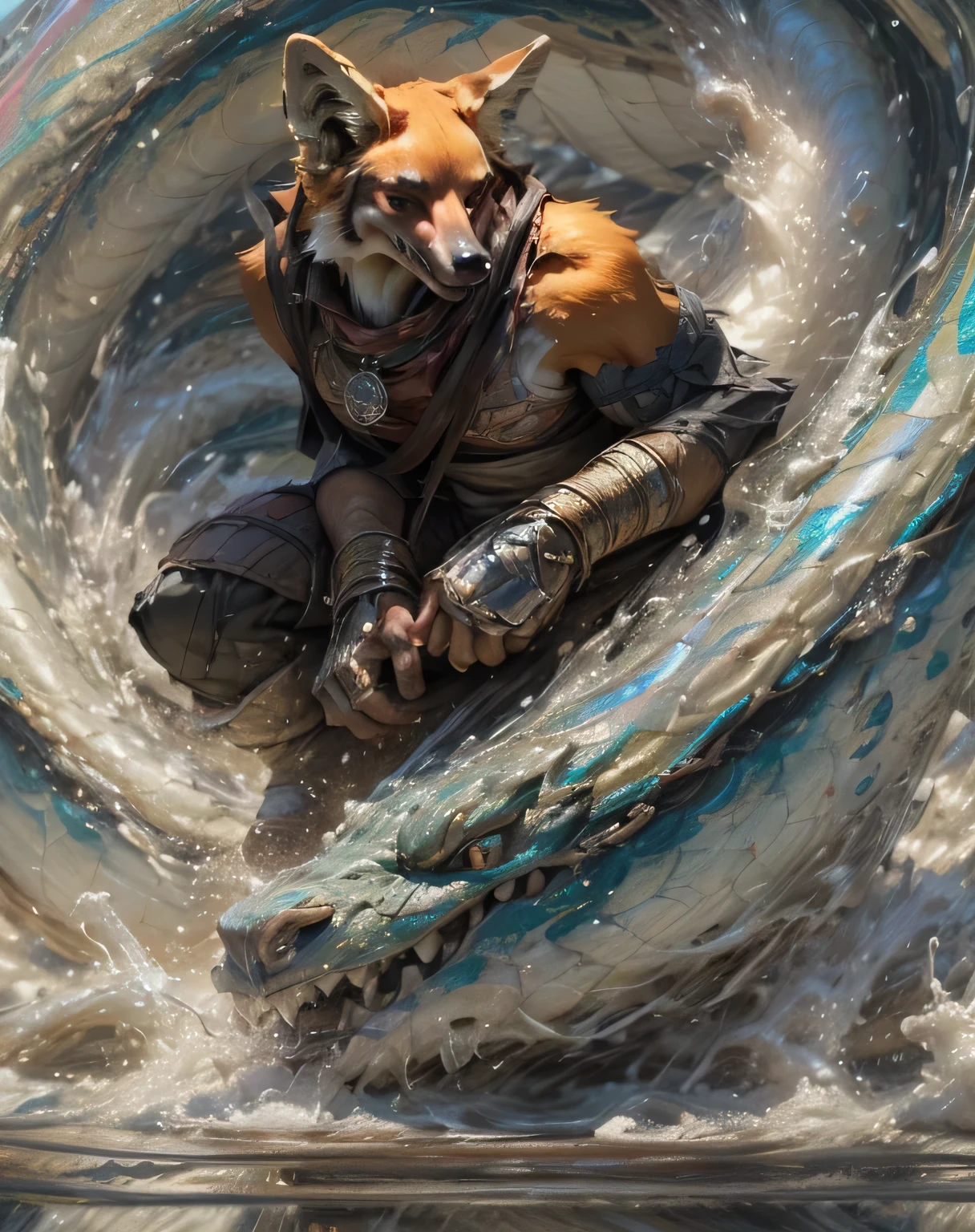 (mid_shot:1.3),(1 male:1.2),(muscle maned wolf:1.5),(frontal illumination:1.2),with a silver body and glitters with lights above,extreme iridescent reflection,in the style of vray tracing,vibrantmanga,shiny/ glossy,rococo pastel,fluid form,tinycore,fluid impressions,vray,machine aesthetics,yanjun cheng,silver,shiny eyes,fluidform.,the young warrior,male characteristics, detailed bulge