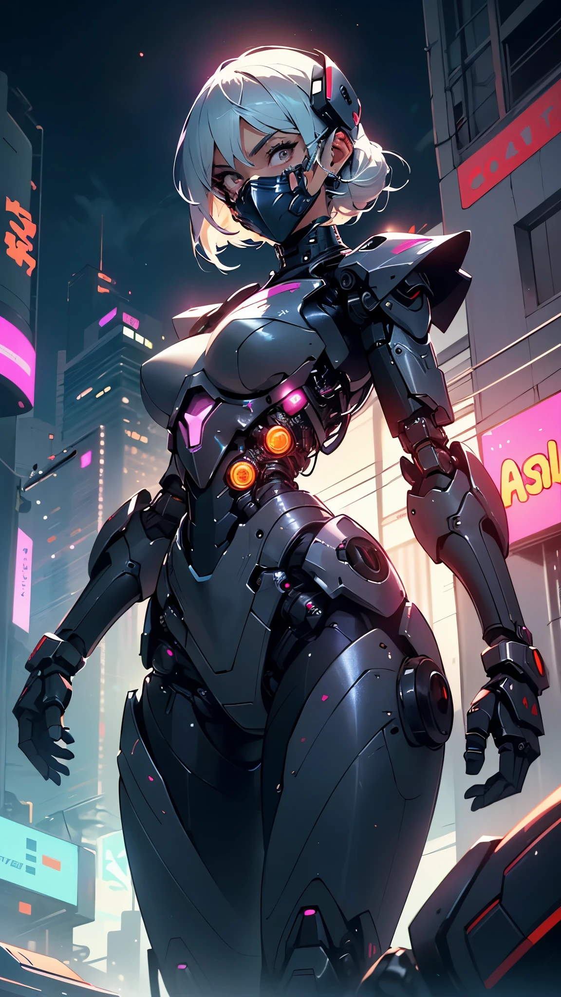 (((girl robot))),assaultron, itrobo2022, 1girl,robot,humanoid robot,robot joints,joints,black robot helmet,black armor,head-mounted display,humanoid robot,white robot joints,one-eyed,white joints,no humans,((black armor)),wide hips,curvy,mechanical arms,crotch plate,science fiction,post-apocalypse,outside,large breasts:1.4,(very long legs:1.4),
reelmech,cyborg girl,(cyborg girl:1.5),android,((mechanical robot girl)),
(((doll))),((((black skin,doll joints:1.5,mechanical hands:1.5,black armored dress,tesla coils,mechanical doll:1.5,Body of a machine,black metallic skin,ball joint,cyborg:1.5,robotic parts,robot)))),(Mechanical joints: 1.4,Mechanical limbs),mecha armor suit, full face armor, full body armor,
lot of rgb,(spider lower abdomen),
(nsfw),
motorcycle black helmet,(wearing head-mounted display that is chunky and hi-tech with neon lights:1.2),corporate logos,complete black helmet,no face,black body,black skin,black robotic body,((((technological face mask,Cybernetic_Jawless, black mask)))),
(dynamic pose:1.0),solo focus,embarrassed,(centered,scale to fit dimensions,Rule of thirds),
cyberpunk city by the ocean at night, with bright neon signs and dark stormy clouds and puddles, scenery:1.25,nighttime, starry night, cosmos,Very dark night that makes the neon lights stand out, very bright neon lights,nighttime, starry night, cosmos,
highres, sharp focus, (ultra detailed, extremely detailed), (photorealistic artwork:1.37),(extremely detailed CG unity 8k wallpaper),((synthwave background theme)),(((vibrant colors))),(intricate background),(masterpiece),(best quality),