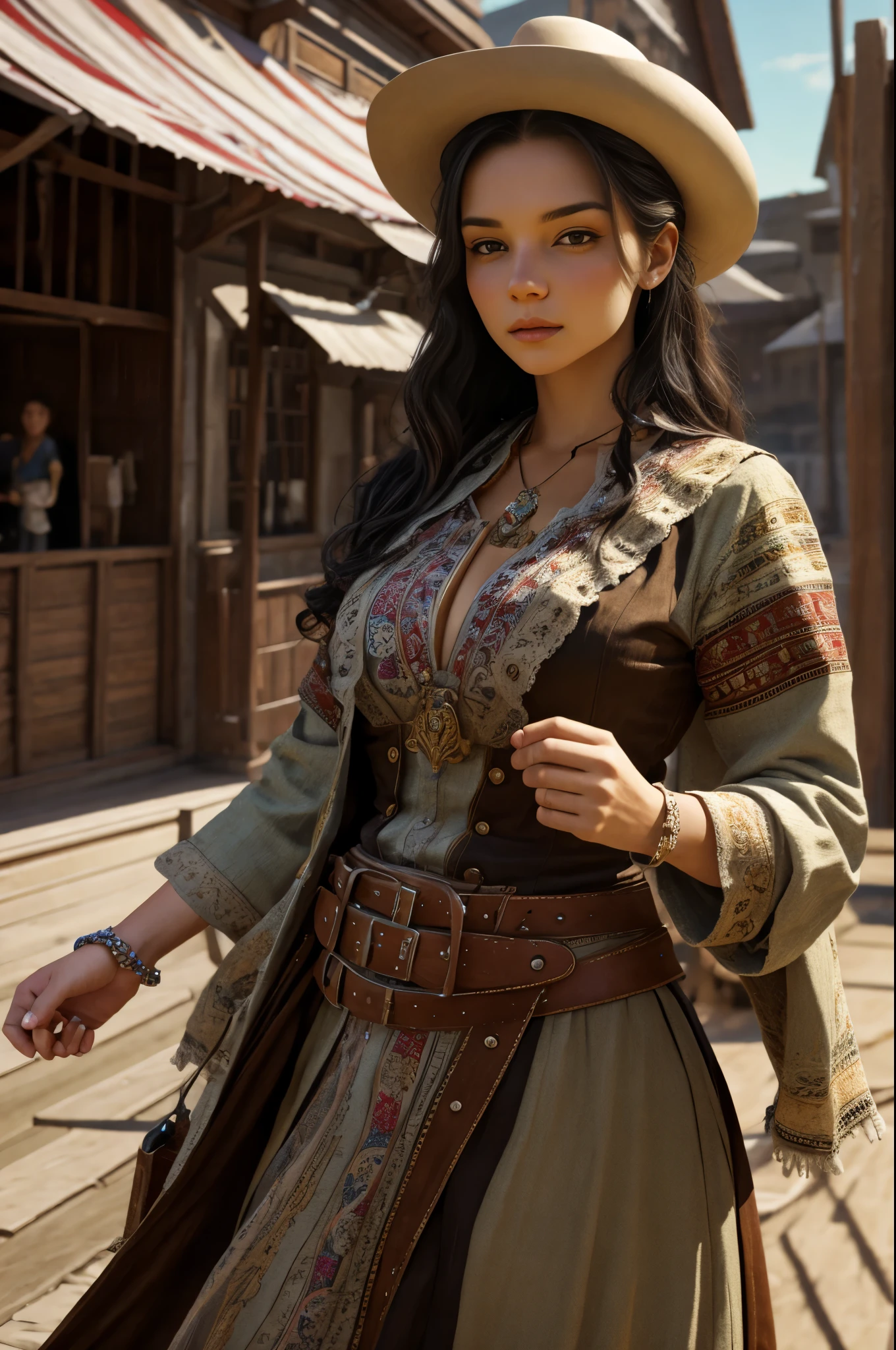 Hyper Realistic 1girl in Old West Clothing, Fantasy Art, Photorealistic, Dynamic Lighting, Artstation, Highly Detailed Face, 4K, Award Winning,