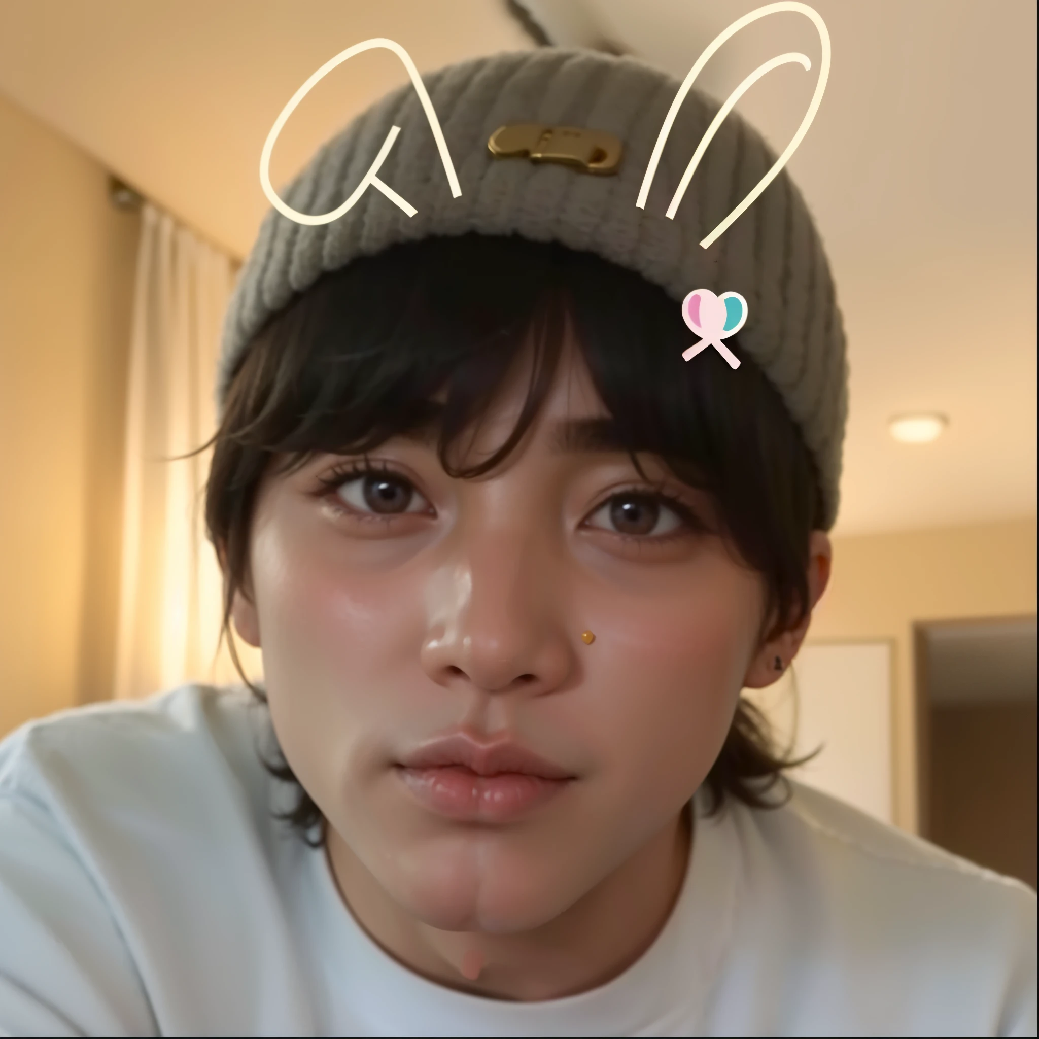 there is a man with a rabbit headband, adorable and pale korean face, cara clara e fofa, Jungkook, young lovely korean face, com cara fofa - linda, jungkook\the right eyelid is swollen, jovem rosto bonito, Jeon jungkookaesthetic, jung hyung , com lindos olhos apaixonados e fofo