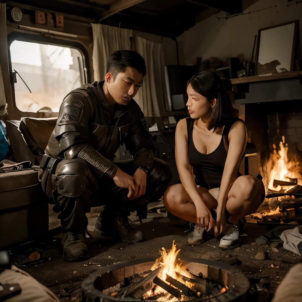 Asian man and woman, slander body, supply bag.