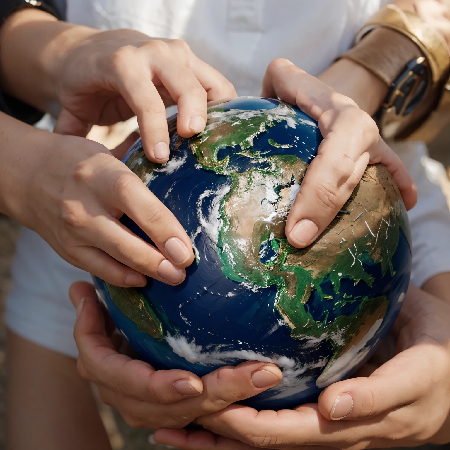 Create an image of a person holding planet Earth in their hands 