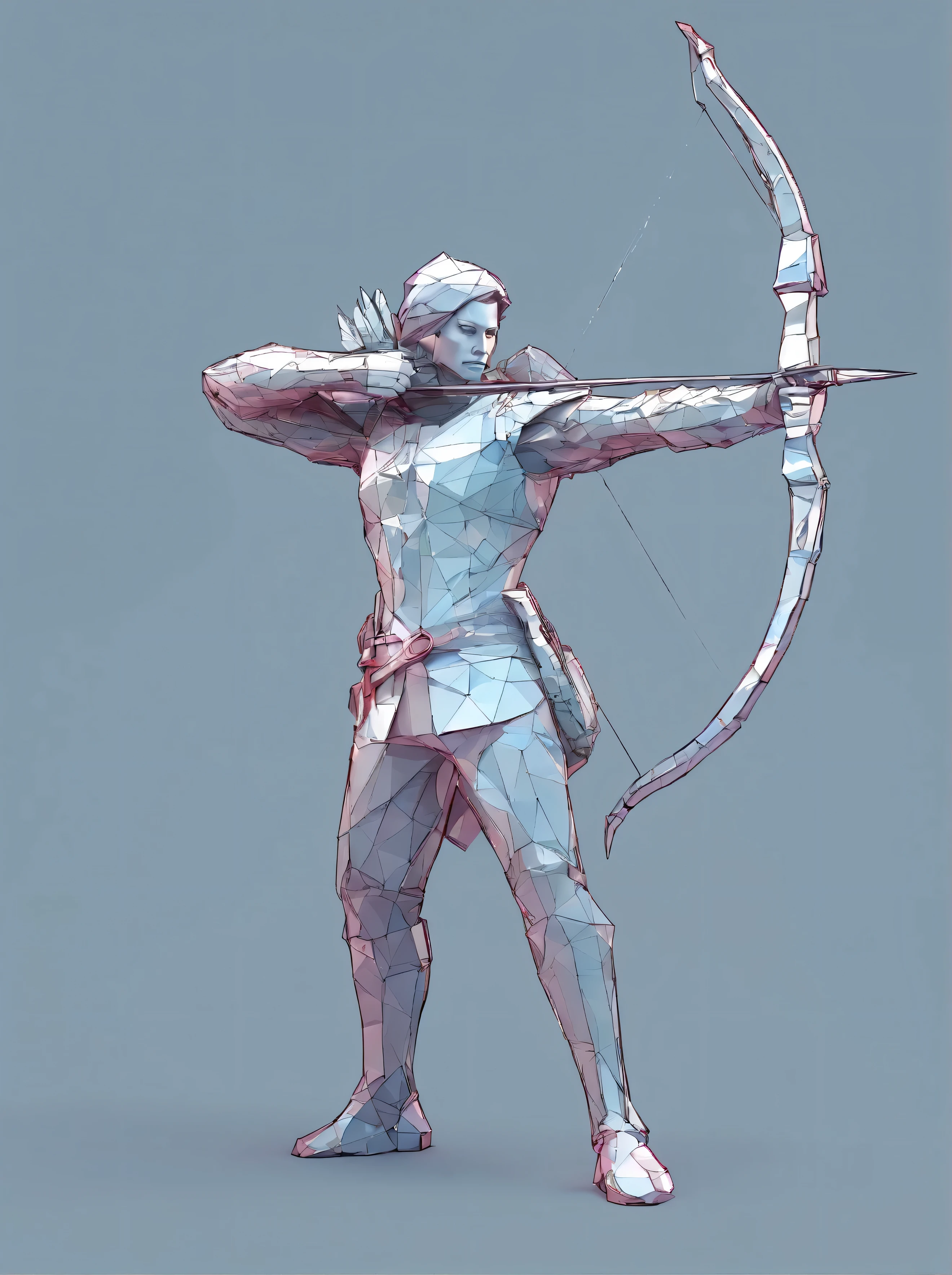 archer with diamonds around, Sagittarius zodiac sign, crystal surrouding, Standing position, Abstract beauty, Centered, Looking at the camera, Facing the camera, nearing perfection, Dynamic, Highly detailed, smooth, Sharp focus, 8K, high definition resolution, illustration, Art by Carne Griffiths and Wadim Kashin, blue backround, crystal reflections