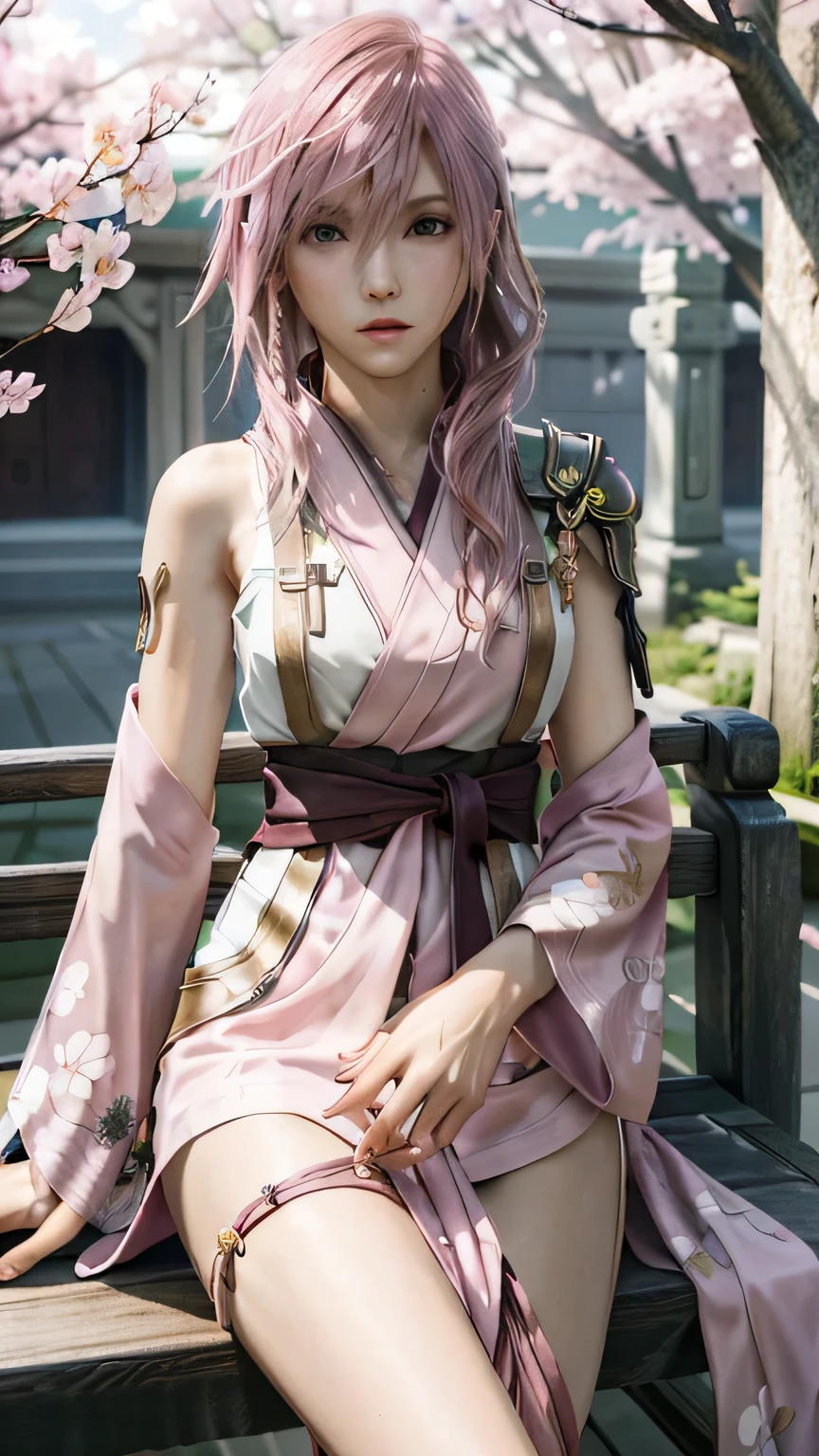 (masterpiece, highest quality:1.3)
Lightning FF13, 1 girl, alone, pink hair, Yukata, Japan, cherry blossoms, hair ornaments