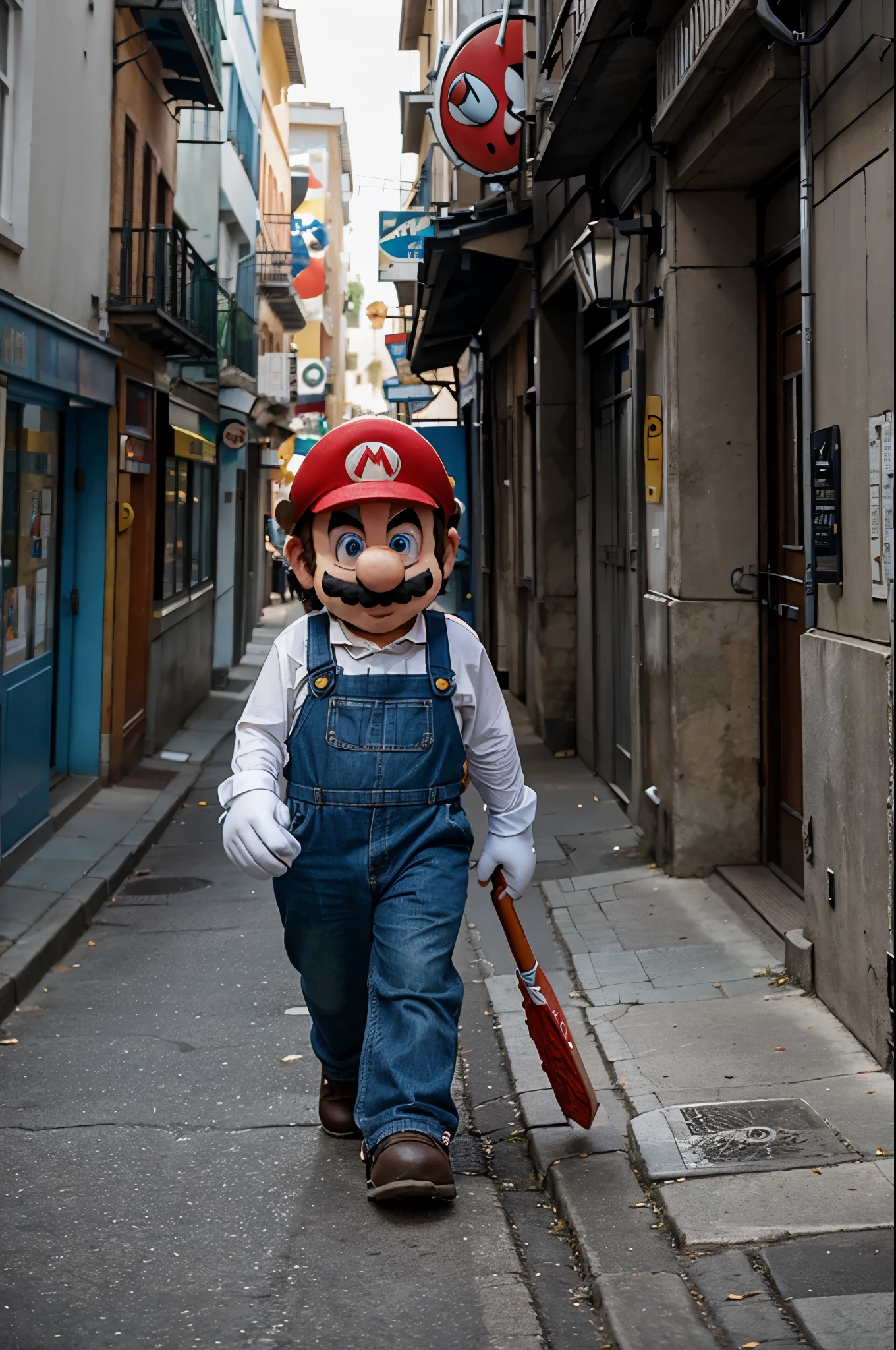 A poor mario walking down the street
