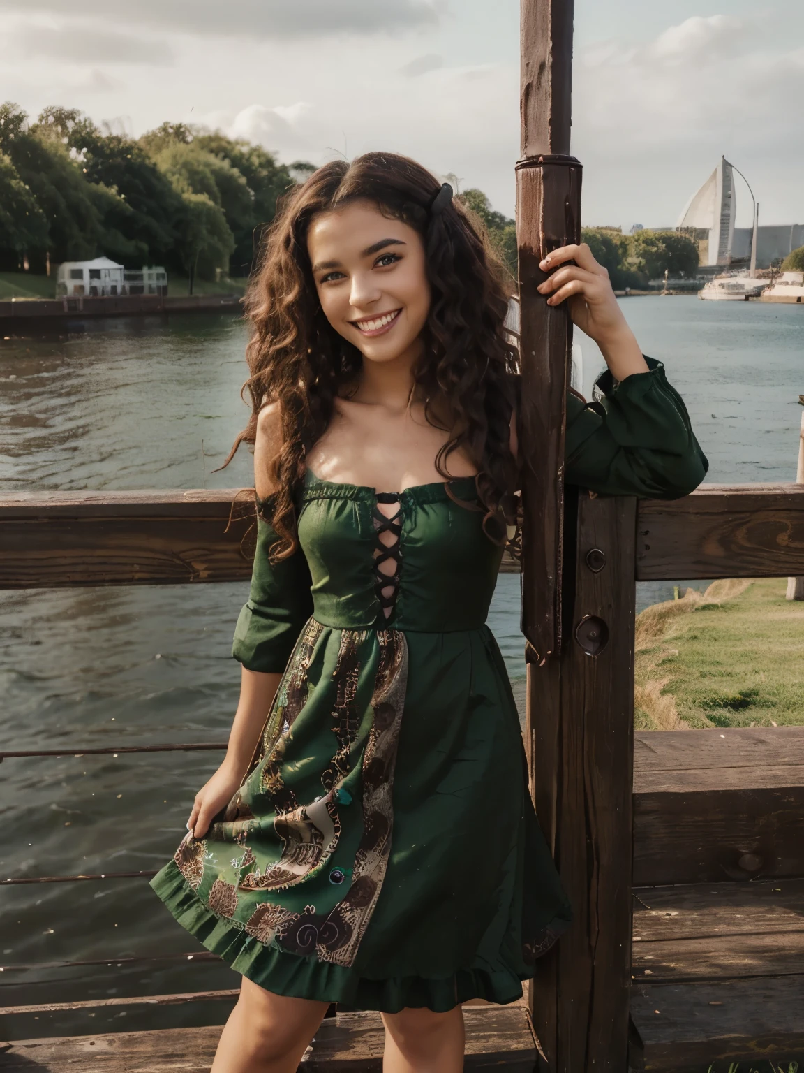 ((Female))((16-19 years old))((dark chocolate brown Curly hair))((green eyes))((black skin))((villian))((Dark red long dress))((black heels.))((smiling evily.))