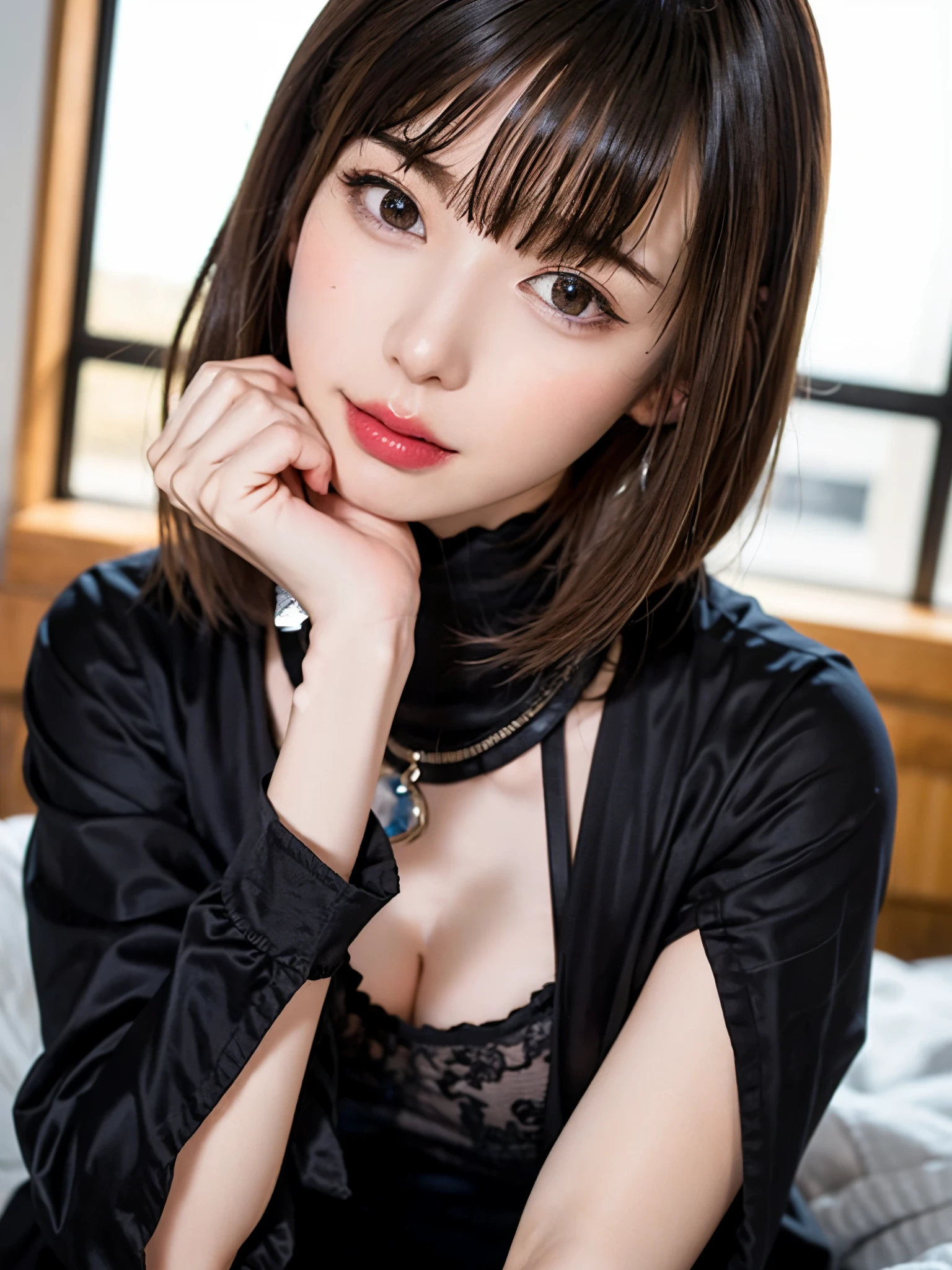 (table top, highest quality、high detail:1.4、very attractive beauty、Adds intense highlights to the eyes、look closely at the camera:1.4、Beautiful woman full of charm、ideal body proportions、perfect anatomy、brunette short bob hair、shiny hair、bangs:2、光沢のあるbangs:2、lip gloss),1 girl, Report, light brown shiny hair, scarf,realistic, looking at the viewer、Please tilt your head slightly, bright colored crystal light blue eyes, short and shiny hair、 chest中央に穴の開いた白いタートルネックの衣装,chestの真ん中に丸い穴のあるセクシーな白いタートルネック ニット セーター、 lips, lip gloss, Upper body、Big eyes、eyelash、face is a little red、embarrassing)、((italian road in winter))、((short hair with Big eyess、Give your students very powerful highlights、{Huge|big|Hugeな|mega} chest:2、very bigger chest:2、look at the audience、very beautiful beauty、show me your ears、long neck、smile a little、beautiful teeth、open your mouth and smile、heart shaped eyes))、28 years old、very cute super model、portrait:2、close your face:2