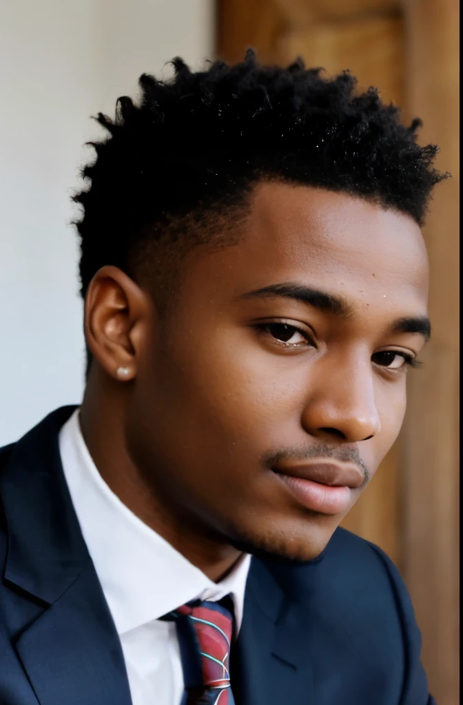 Homme d'affaires africain de 20 ans, et spacieux, cheveux coul
