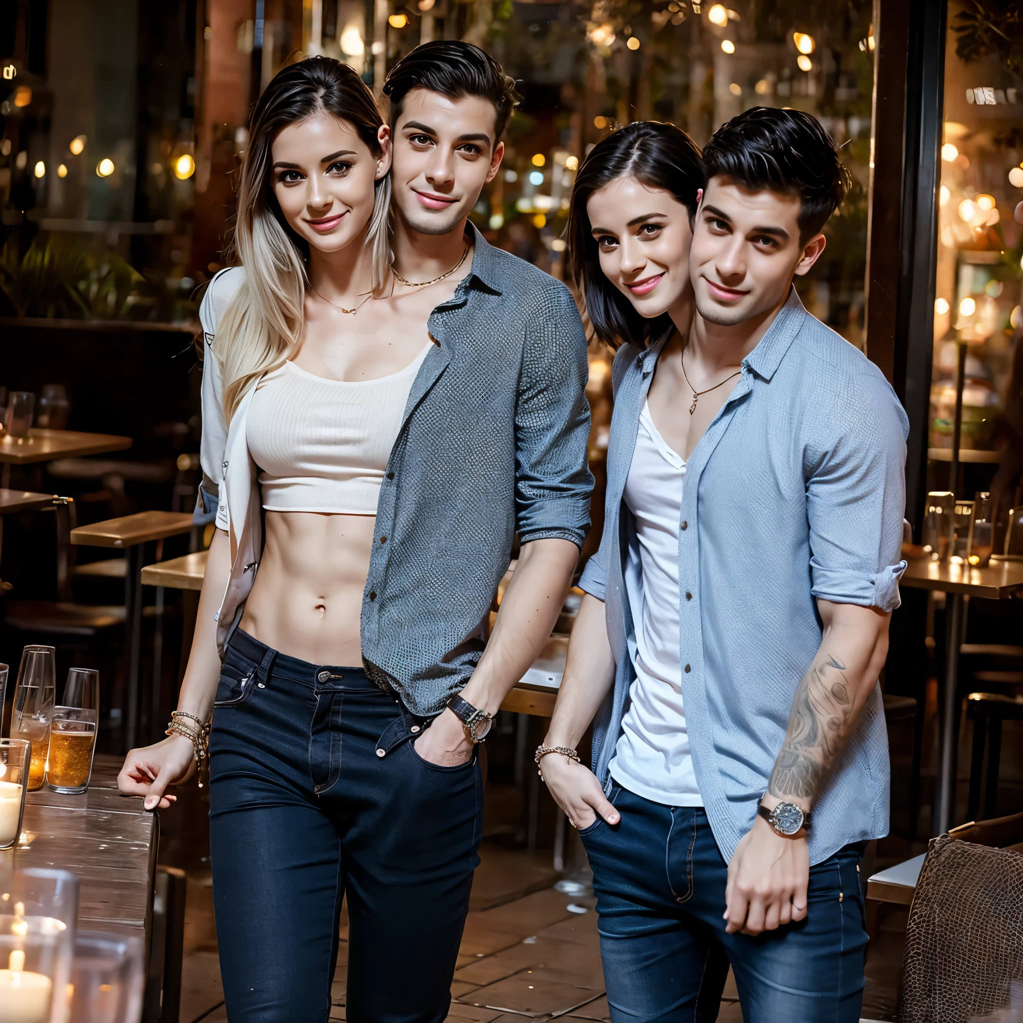 2heads, male female couple, two heads on one body, one torso, age 28, night out, on a date, pale skin, trendy clothes,