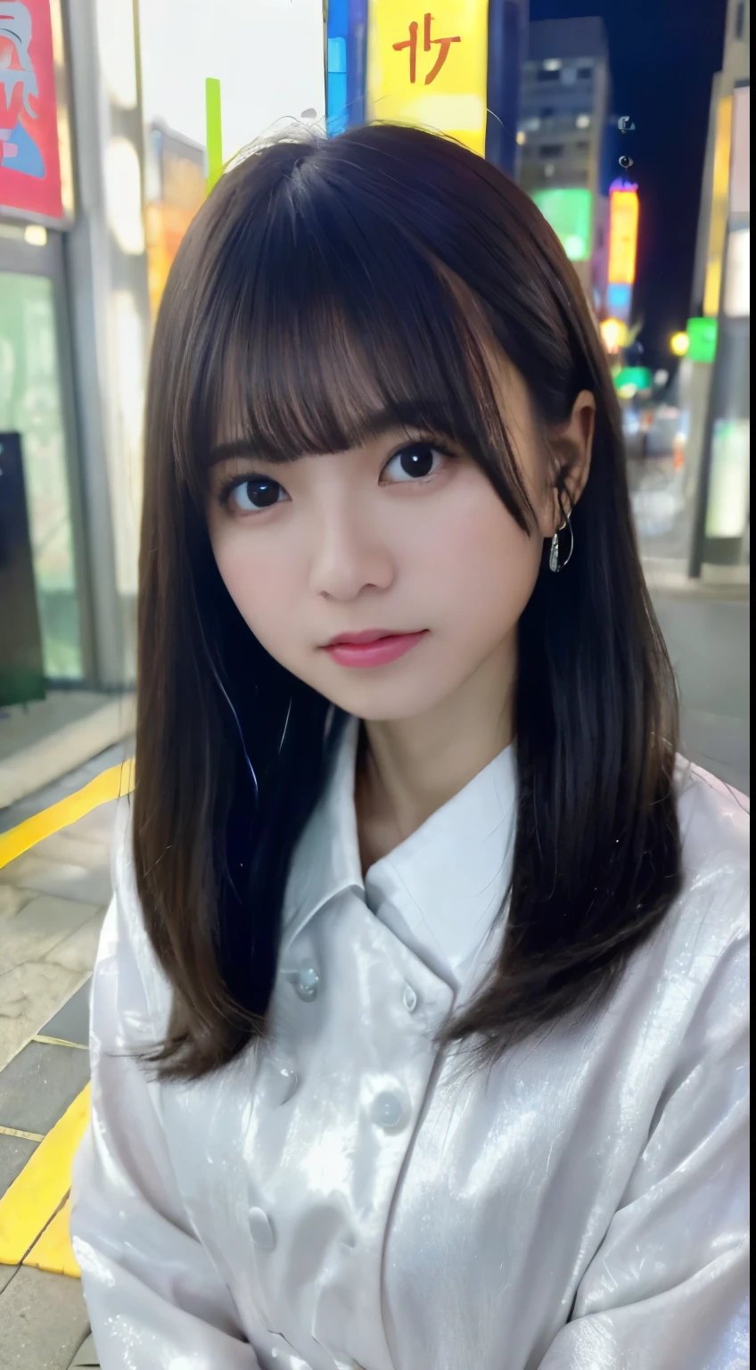 mix 4, (8K, Raw photo, best image quality, masterpiece: 1.45), (realistic, Photoreal: 1.37), one girl, cute, cityscape, night, rain, Wet, professional lighting, photon mapping, radio city, Physically based rendering, gradient black hair, gray hair, short curly hair, Handsome, with a girl, (((Randomly generated plain clothes))), highest quality photos, High resolution, 1080P, (clear face), (Detailed facial description), (detailed description of hands), (masterpiece), (Detailed CG)、extreme light and shadow、messy hair、master work、Rich details、(detailed facial features)、(highest quality photos)、(Masseter muscle part)、(detailed eye)、look in front of you、thin clavicle、((slender and big))、((Office Looksuit)))、((cute服))、((Shinjuku ward))、(I'll turn around)、(((first round)))、earrings、big smile、Draw the whole body from the knees、