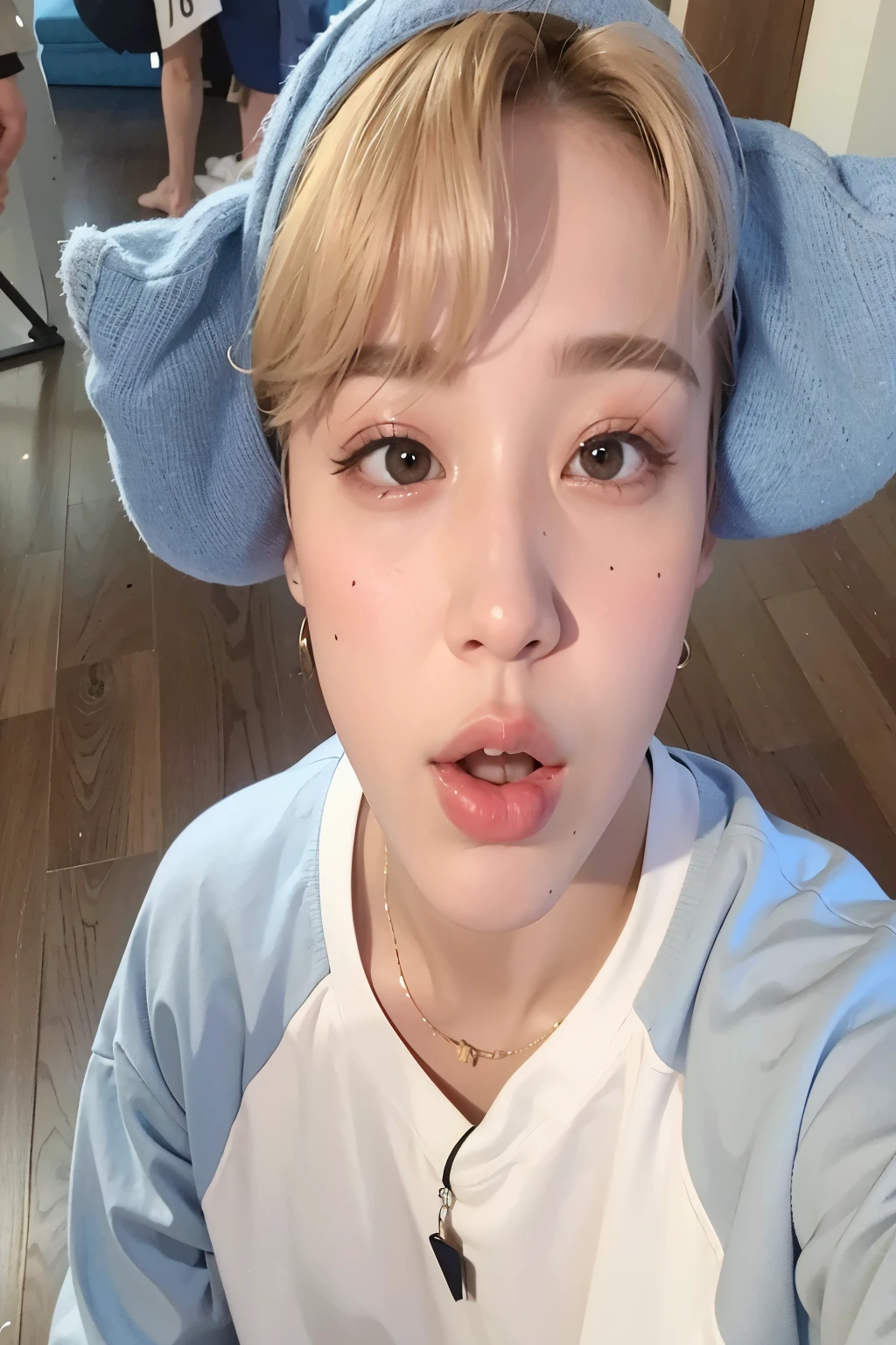 there is a young man with a blue hat on his head, Jimin\the full lips, Jimin\o nariz grego, accurate Jimin face, park Jimin, Jimin\the right eyelid is swollen, Jimin, adorable and pale korean face, taejune kim, Sun Yunjoo, Hong junho hyung, Kim Doyoung, hyung tae, com bochechas redondas