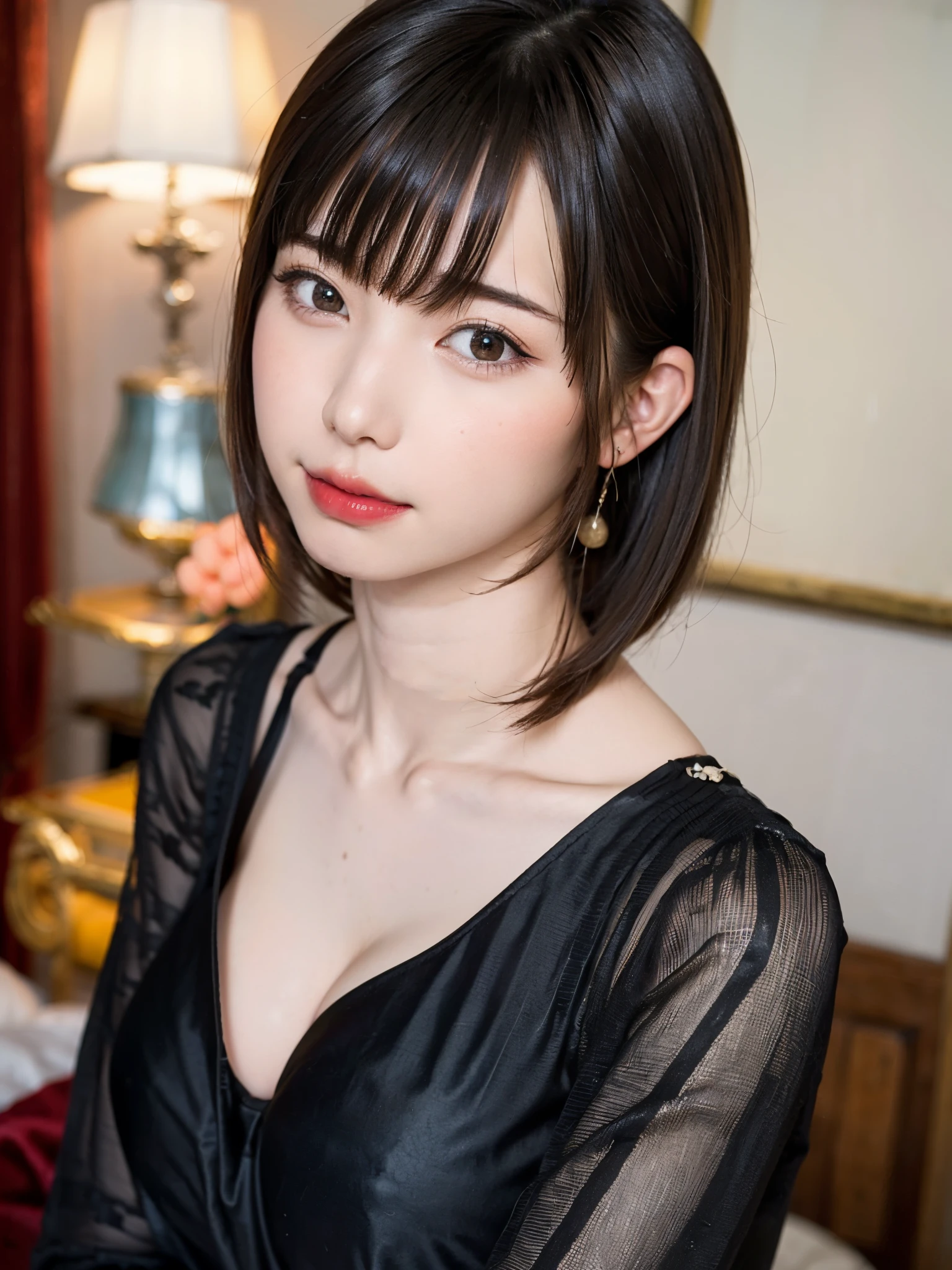 (table top, highest quality、high detail:1.4、very attractive beauty、Adds intense highlights to the eyes、look closely at the camera:1.4、Beautiful woman full of charm、ideal body proportions、perfect anatomy、brunette short bob hair、shiny hair、bangs:2、光沢のあるbangs:2、lip gloss),1 girl, Report, light brown shiny hair, scarf,realistic, looking at the viewer、Please tilt your head slightly, bright colored crystal light blue eyes, short and shiny hair、 chest中央に穴の開いた白いタートルネックの衣装,chestの真ん中に丸い穴のあるセクシーな白いタートルネック ニット セーター、 lips, lip gloss, Upper body、Big eyes、eyelash、face is a little red、embarrassing)、((italian road in winter))、((short hair with Big eyess、Give students very powerful highlights、{Huge|big|Hugeな|mega} chest:2、very bigger chest:2、look at the audience、very beautiful beauty、show me your ears、long neck、smile a little、beautiful teeth、open your mouth and smile、heart shaped eyes))、28 years old、very cute super model、portrait:2、close your face:2