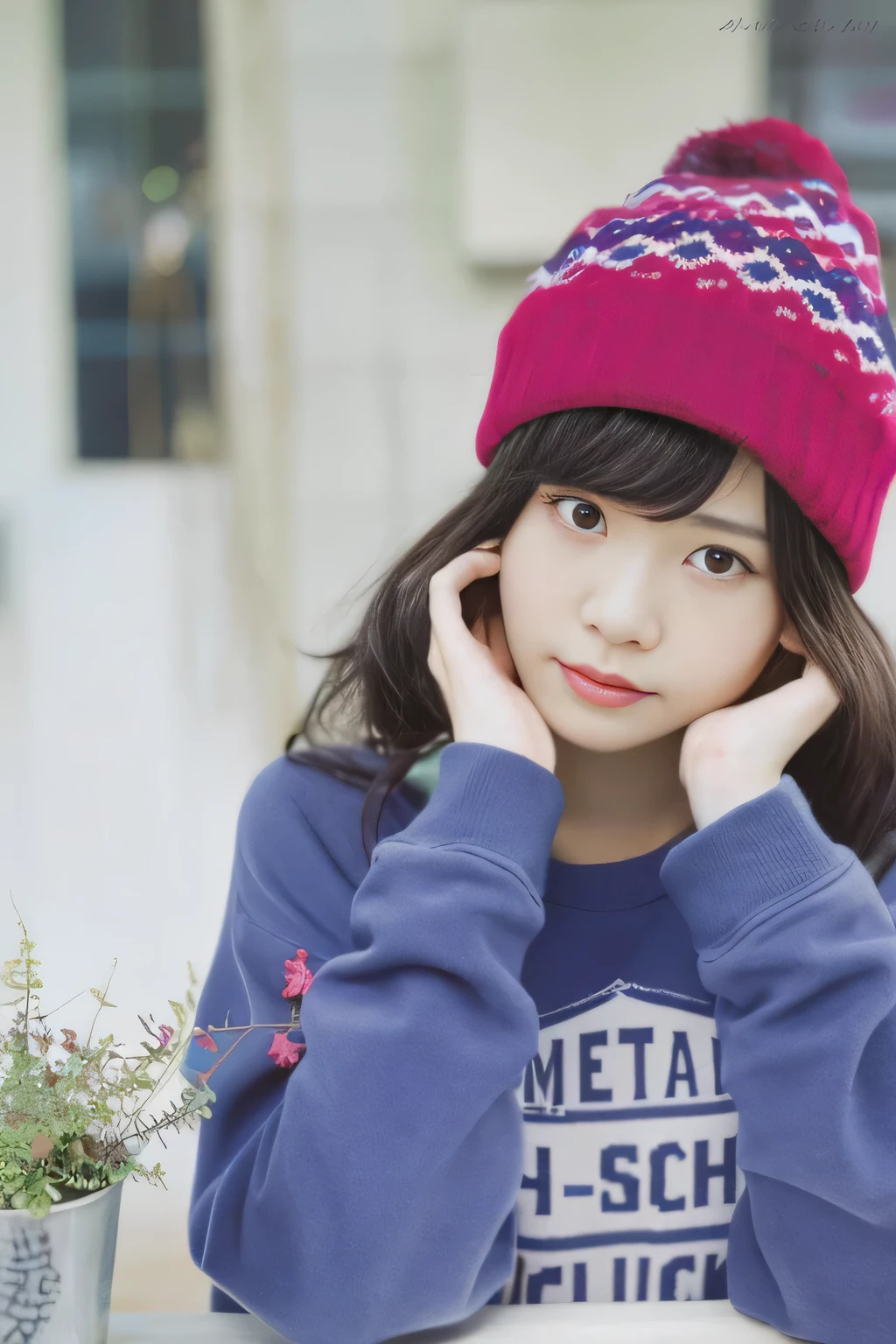 a close up of a person wearing a hat and a sweater, chiho, with cute - fine - face, kimi takemura, shiori teshirogi, mayuri shiina, hana yata, girl cute-fine-face, cute:2, sui ishida with black hair, yukii morita, portrait n - 9
