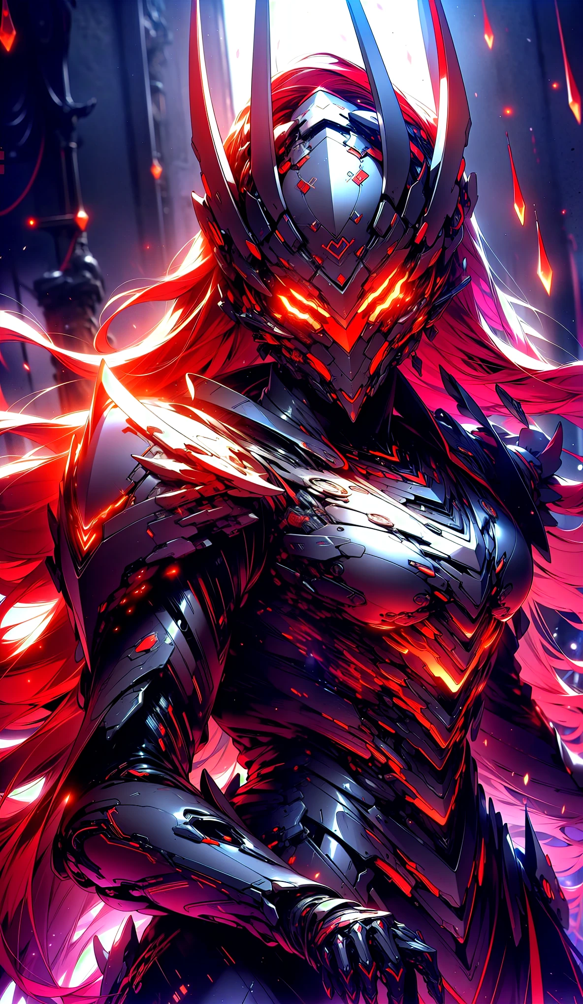 A man wearing a full-face helmet that covers most of his face, adorned in a biomimetic fantasy-style armor, the predominant black color is accented with red textures in the design this character embodies a finely crafted fantasy-style armored warrior design in anime, characterized by a sophisticated and mature manga art style, ((character concept art)), high definition, best quality, ultra-detailed, extremely delicate, anatomically correct, symmetrical face, extremely detailed eyes and face, high quality eyes, creativity, RAW photo, UHD, 16k, (Natural light, cinematic lighting, masterpiece:1.5)