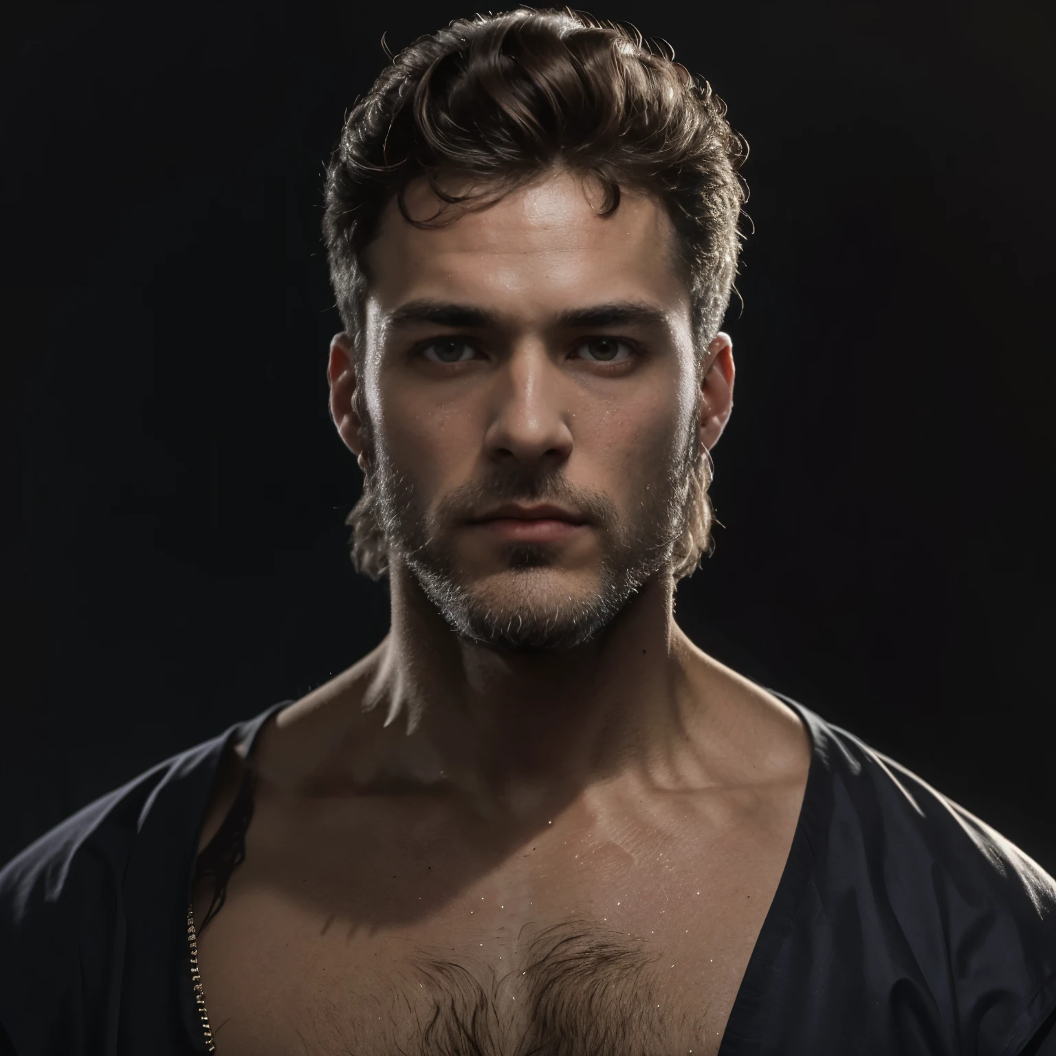 Retrato de hombre sin barba, Personas negras, symmetrical sides, Well-aligned face in the camera frame, Photograph of an adult man without a beard, sin barba, Hombre negro sin barba, Studio Photography, Imagen completa, Cerrar retrato, color photograph, shirtless, hairy legs, Modelo masculino, Hombre africano americano sin barba, full body shot, 30 year old, (textura de la piel), poros de la piel, poca profundidad de campo, Enfoque agudo de los ojos, cabello rizado