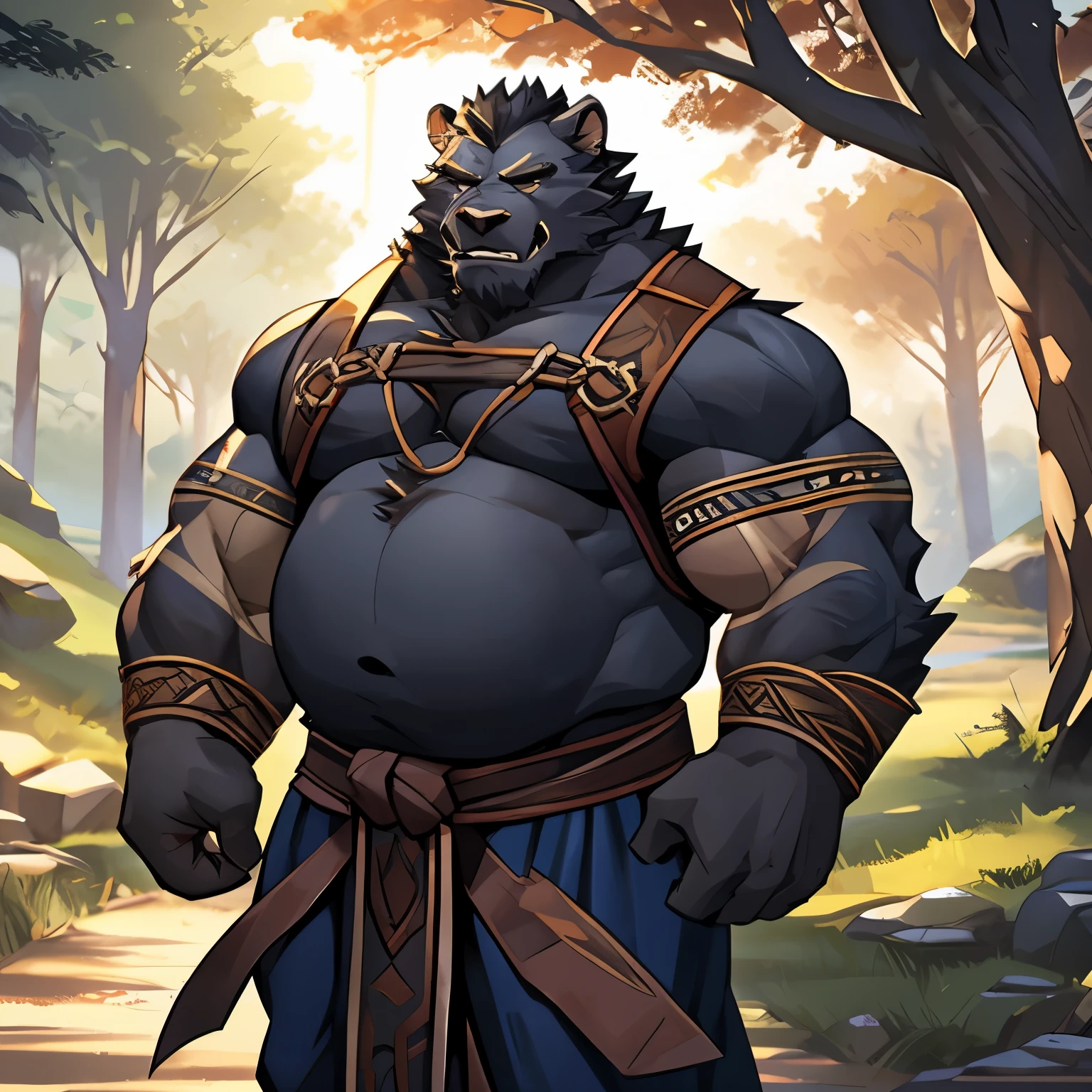 Alone, ORCBEAR, Male, muscle, intestinal muscle, big belly, calnçan, large, Male mature, old.