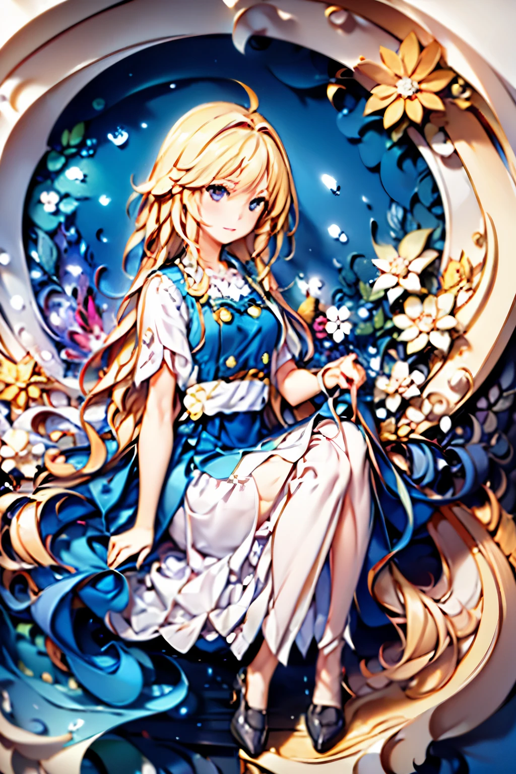 4K image,high resolution,Super beautiful illustration,catch light,Alice in Wonderland,blonde,long hair