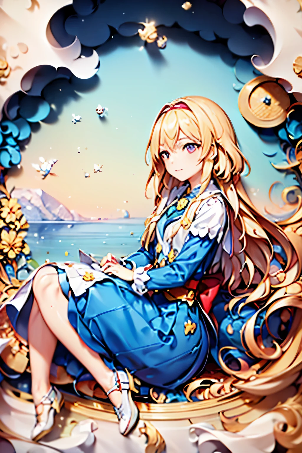4K image,high resolution,Super beautiful illustration,catch light,Alice in Wonderland,blonde,long hair