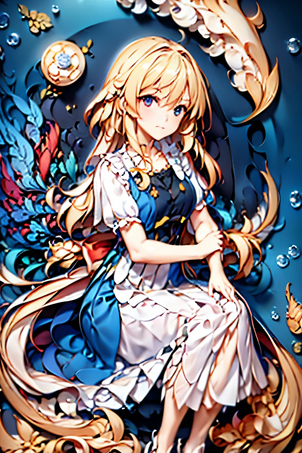 (4K image:1.2),high resolution,Super beautiful illustration,Alice in Wonderland,blonde,long hair