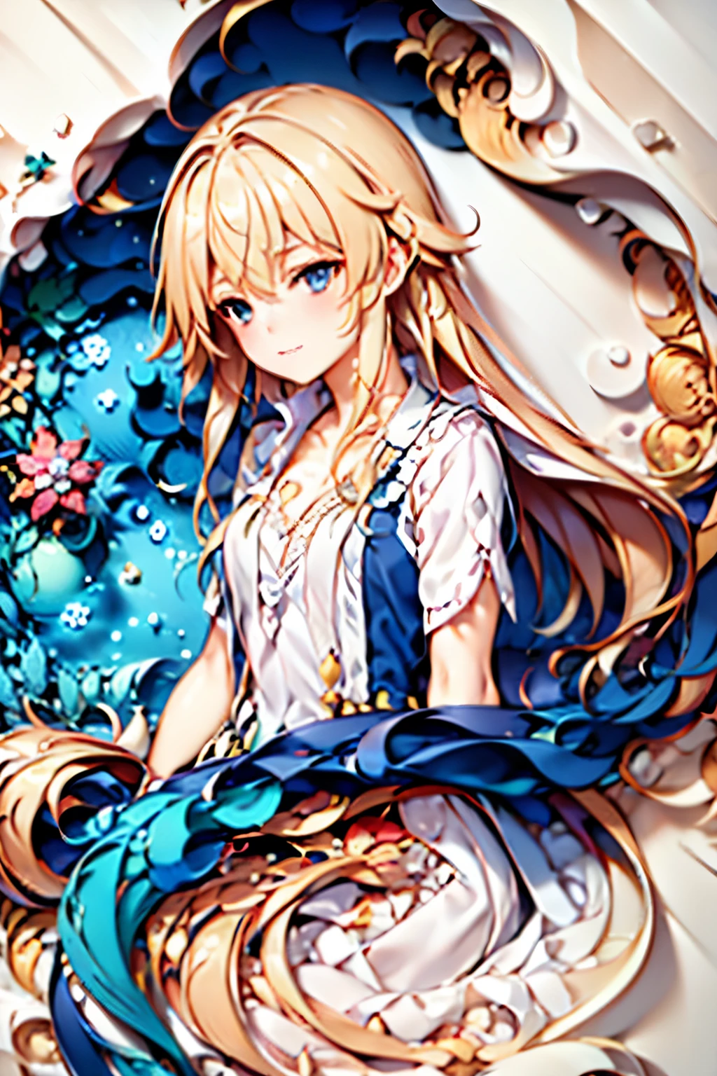(4K image:1.2),high resolution,Super beautiful illustration,Alice in Wonderland,blonde,long hair