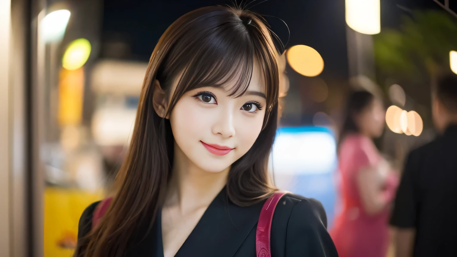 highest quality, table top, ultra high resolution, (Photoreal: 1.4), Front view, Half body, famous japanese actress, revealing clothing, very beautiful woman, cute, Cinematic 35mm lens, f/1 .8, Beautiful double eyes with equal left and right eyes, 上Half bodyショット,severe idol otaku,following the crowd,smile