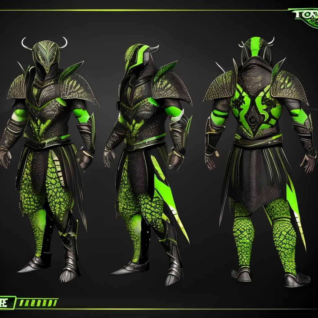 Aan and scorpion hybrid with green skin and black spots on arms, legs, torso,back, and scorpion tail