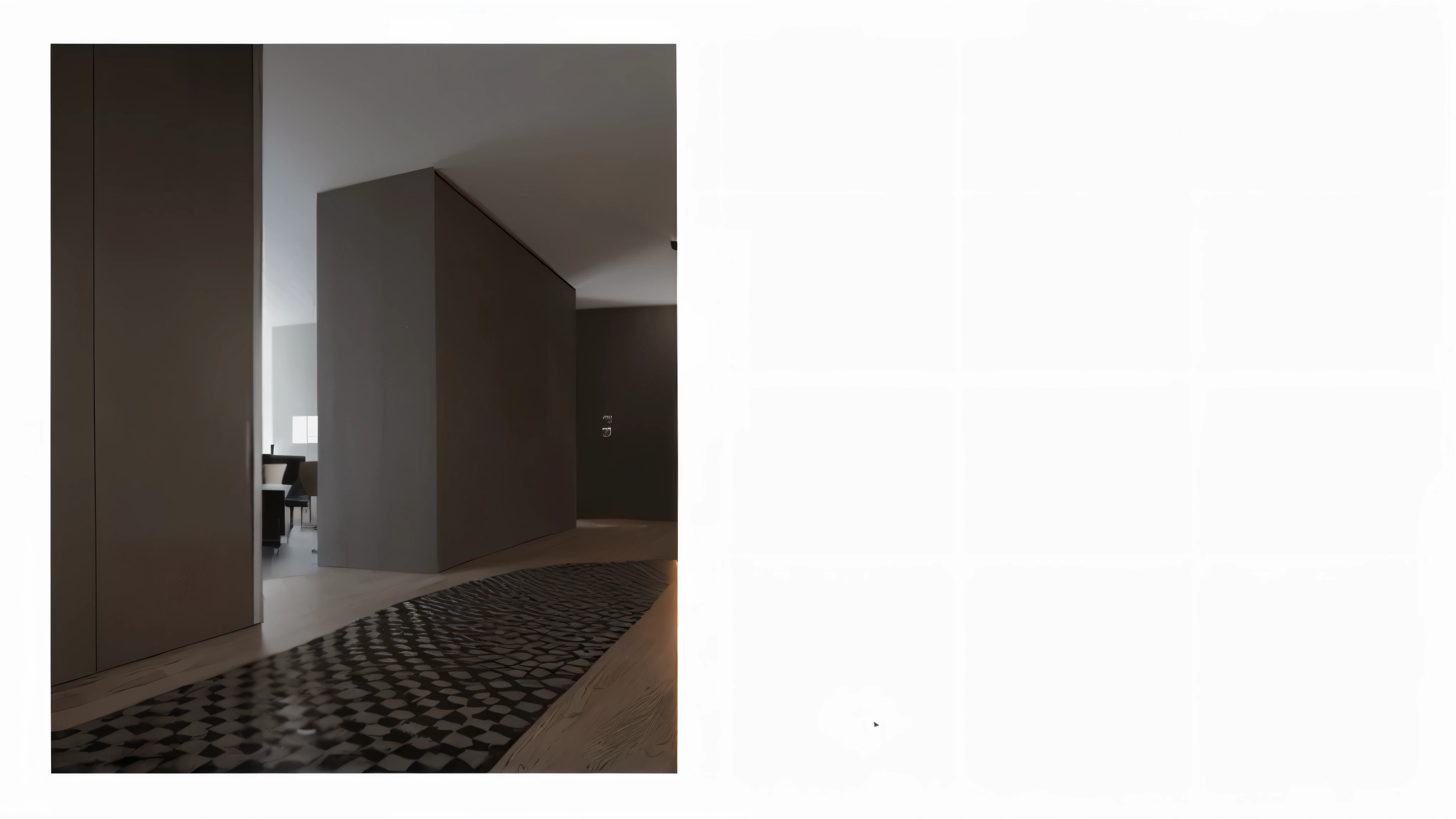 View from the corridor,Sunlight shines,There is a checkered floor and a black and white carpet, architectural visualization, Unreal Engine photorealistic rendering, detailed architectural visualization render, highly photographic rendering, 256x256, 2 5 6 x 2 5 6, video static, photographic rendering, Realistic Unreal Engine, Inspired by David Chipperfield, smooth paneling,8k,8k,