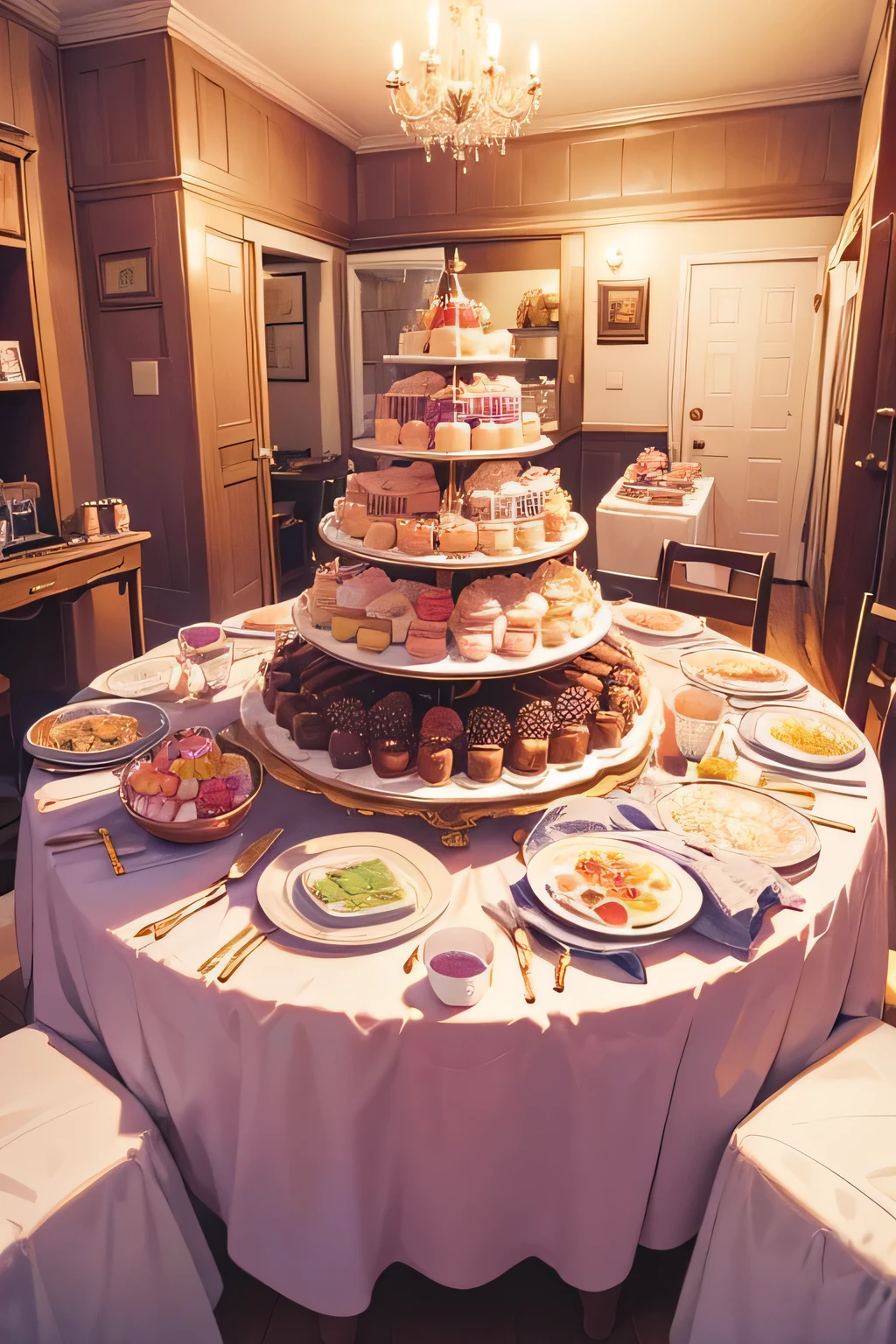 home party、Upholstered room、A lot of sweets、Big Cake
