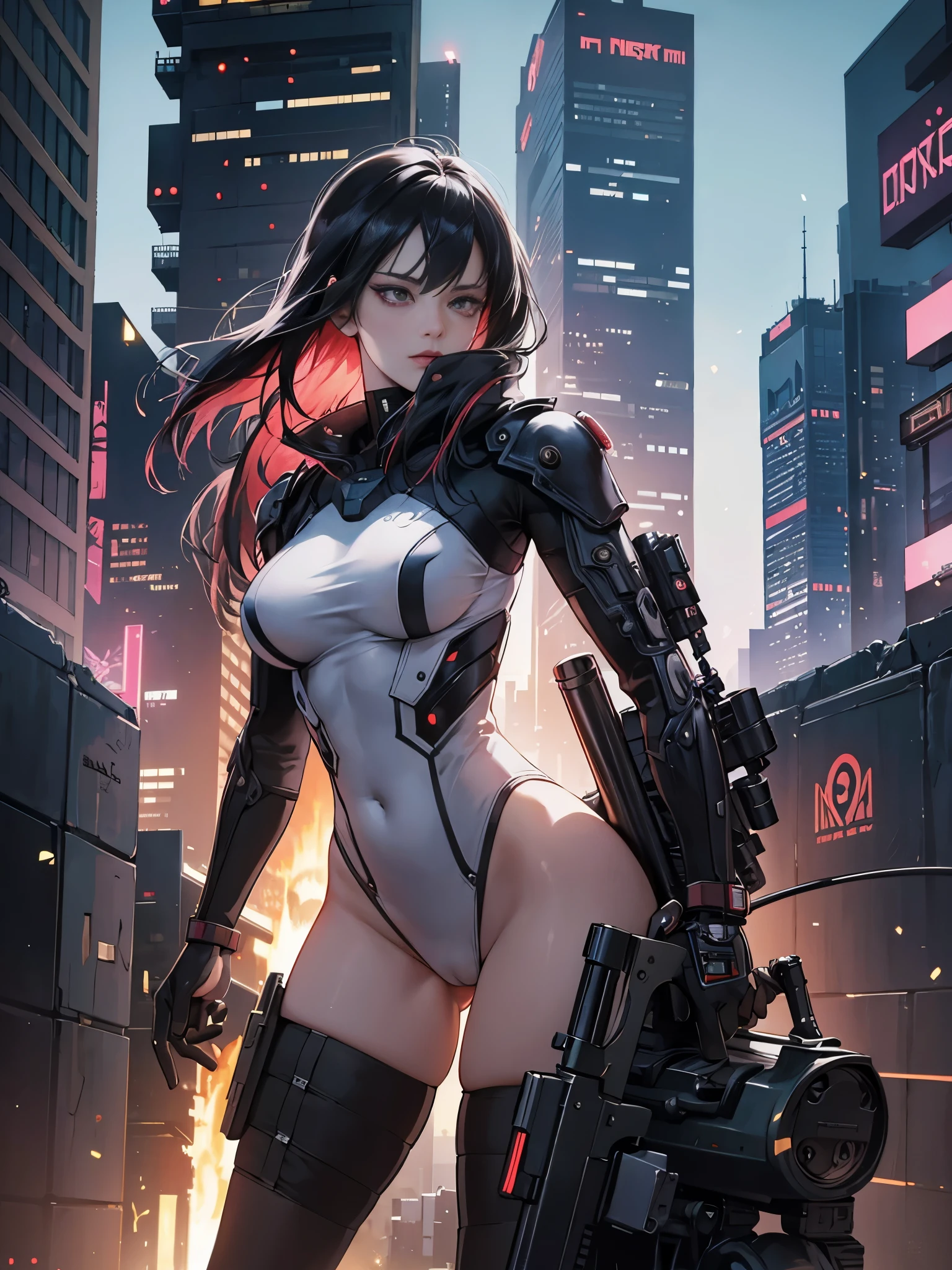 NSFW,adult Dystopian Cyborg sniper on Female NSFW,Utopia Cyberpunk,cinematic scene,dramatic situation,Mechanical body,erotic posing,fantrome,Hentai,kawaii MILF,Stylish,,busty,Glamour,Psychedelic Costume,Armored,Cyberpunk dystopian girl,Fantastic Dystopia,Dystopian landscape,bladerunner,Ghost in the Shell,Photorealistic,Psychedelic and colorful tones,Posing,Armed,guns,arma,masutepiece,ultimate detailed,8K,Detailed background