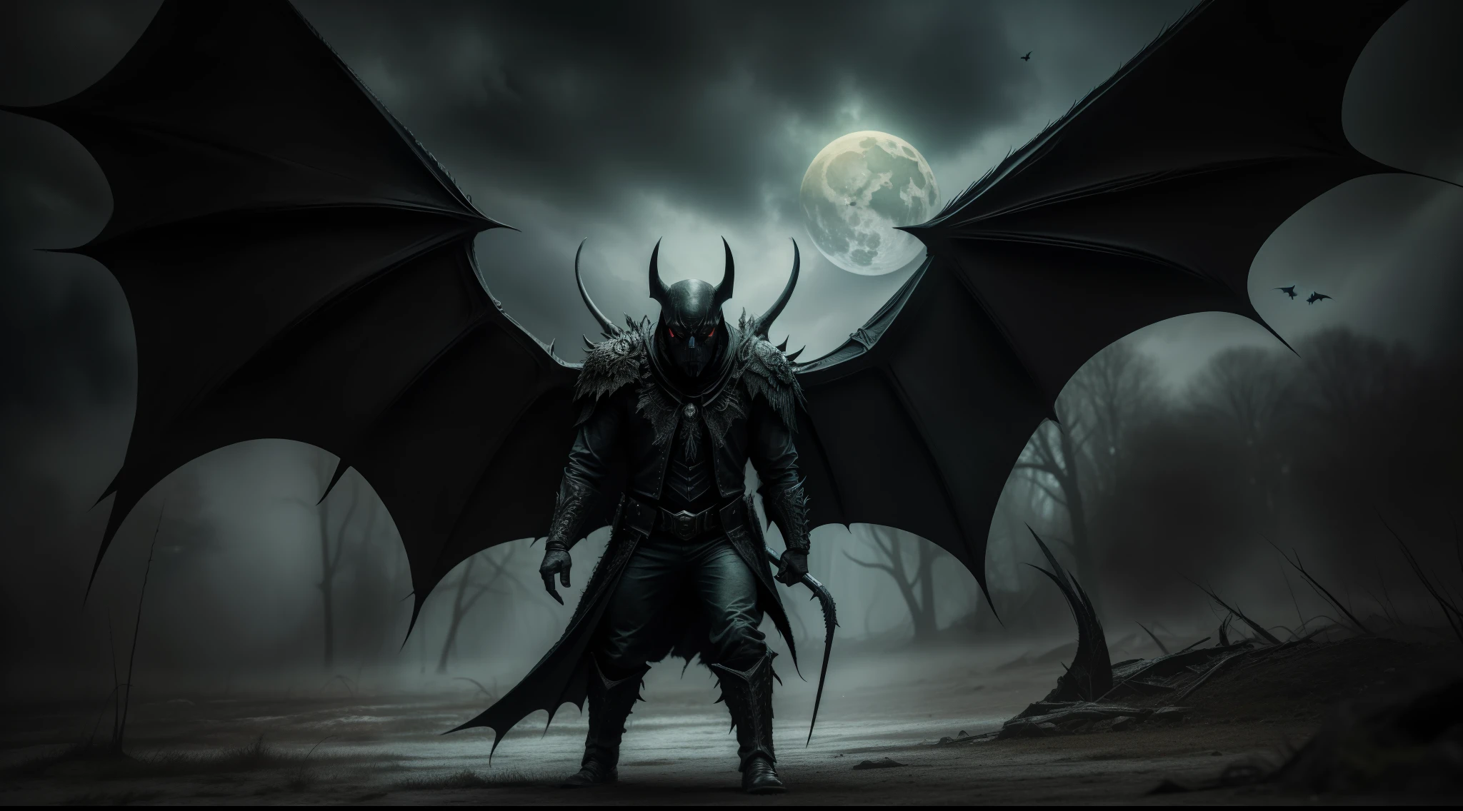 7- Painting of a demonic anthropomorphic bat with wings, volando en la noche, carnificina, Sci - The Art of Horror Fiction, Science fiction horror arts, inspirado em Aleksi Briclot, As presas da carnificina, Horror art in the fantasy genre, Dirigida por: Aleksi Briclot, arte conceitual de terror, veneno, Arte de fantasia e terror, ((lente: 10 mm, panoramica)), Detailed horror illustration, Viridian hues