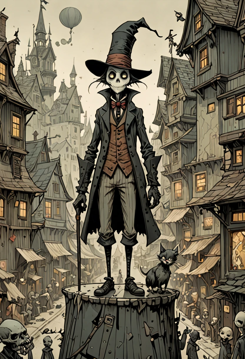 by zackary911, by braeburned, portrait, fullbody, far shot, detailed background, detailed, masterpiece, male, solo, the hunter \(bloodborne\), puro, white eyes, tricorne, bicorne, pirate hat, hunter's attire, fur cloak, night, gloomy, bloodborne, <lora:Bloodborne-000075:0.6>, <lyco:puro-v1-fluffyrock-locon:1>