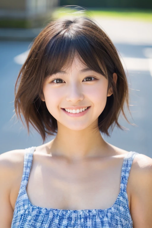 short hair、round face、smile、Fair skin、Japanese、gravure